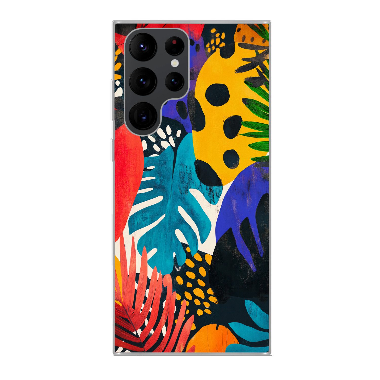 MuchoWow Handyhülle für Samsung Galaxy S22 Ultra Blätter - Formen - Abstrakt - Farbenfroh, Phone Case, Silikon, Schutzhülle Dünn