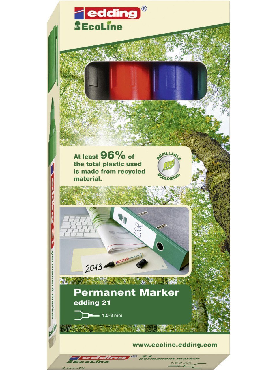 edding Bastelfilz edding Permanentmarker e-21/4 Eco Line 4er Set 1,5