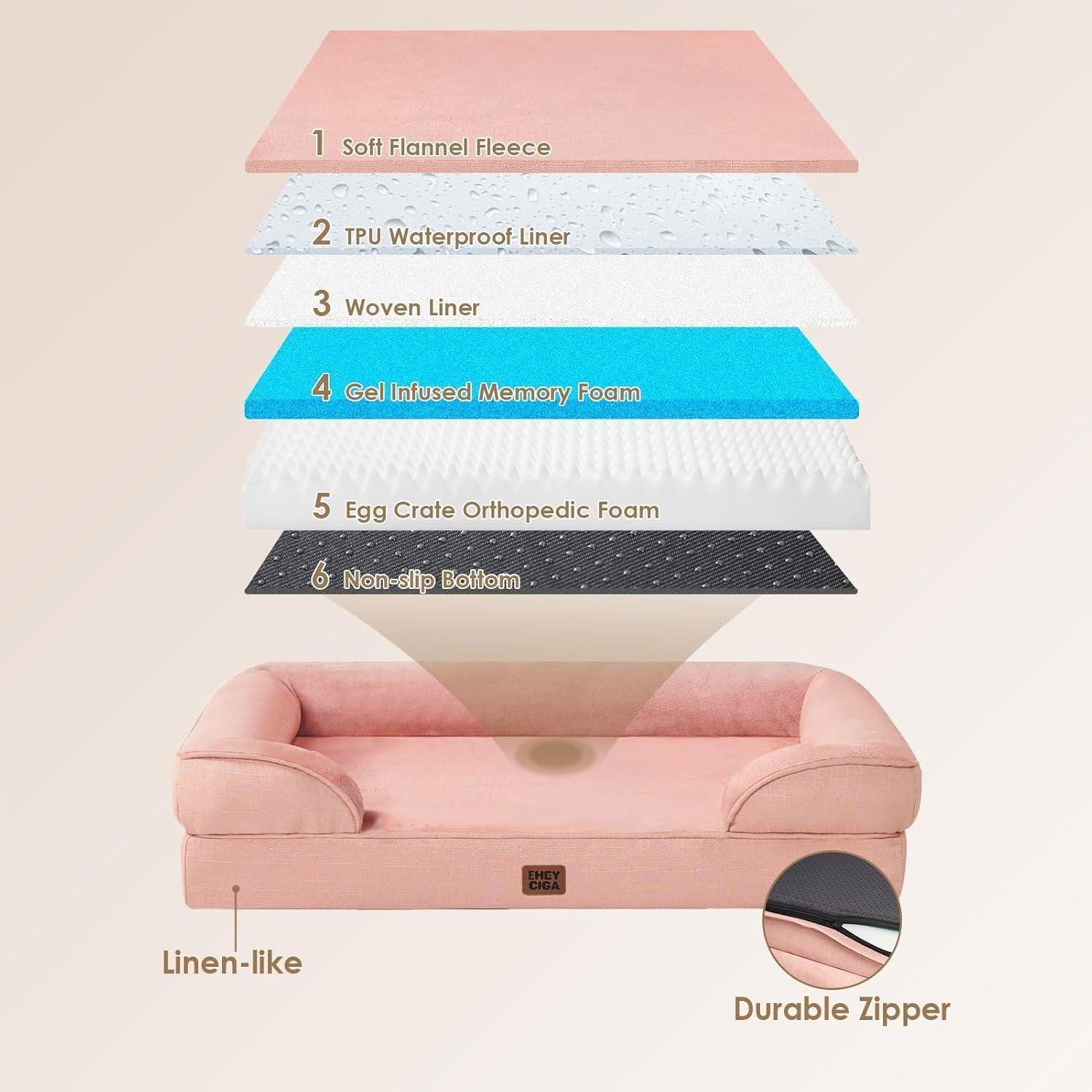 LuxusKollektion Hundebett Hundebett Orthopädisches Memory Foam L 104 x B 69 x H 17 cm Rosa