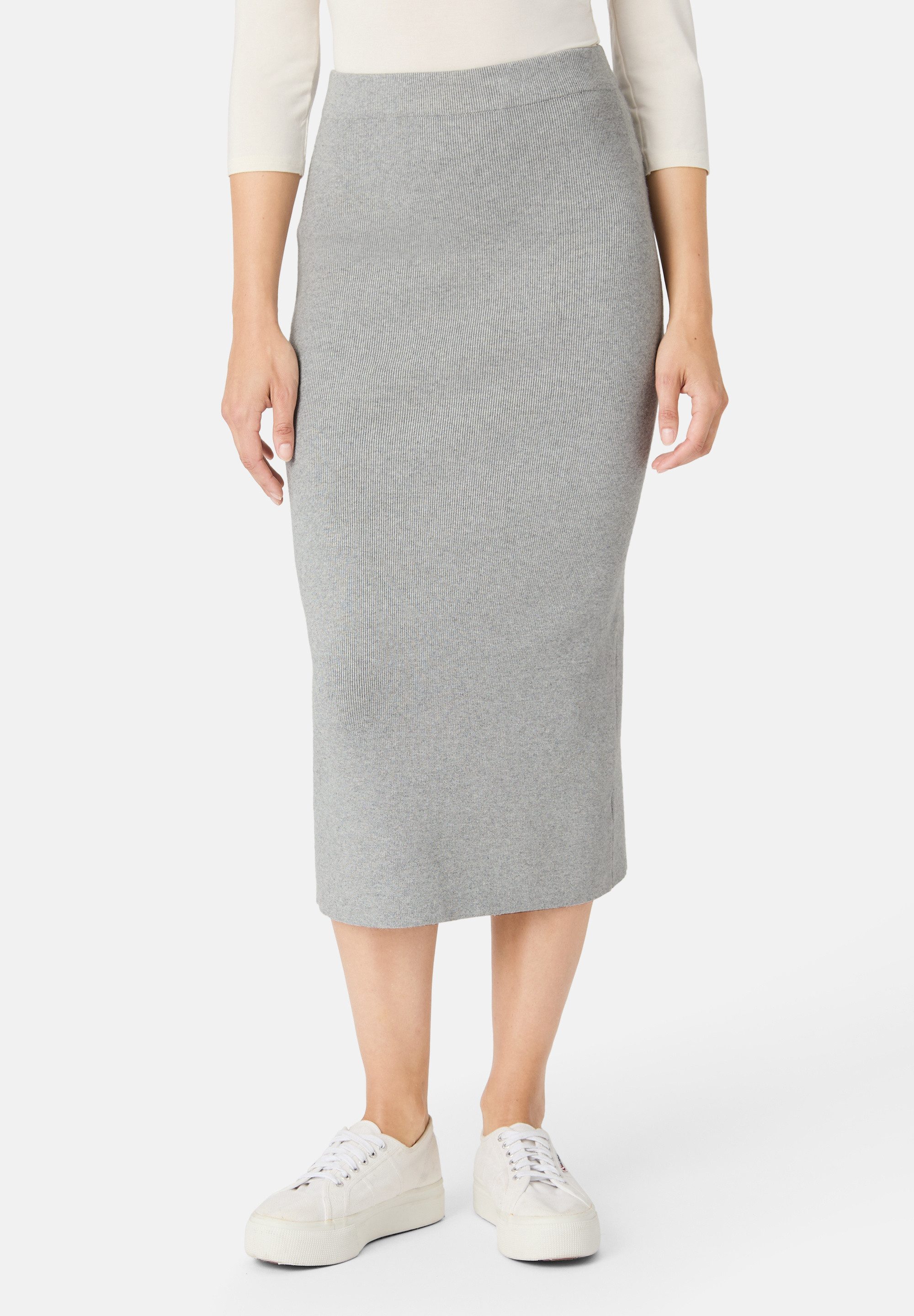 Les Lunes Sommerrock KATIIE Skirt Fine Knit Midi Rib Feinripp, Midi, Bleistiftrock, Gehschlitz, Elastischer Bund