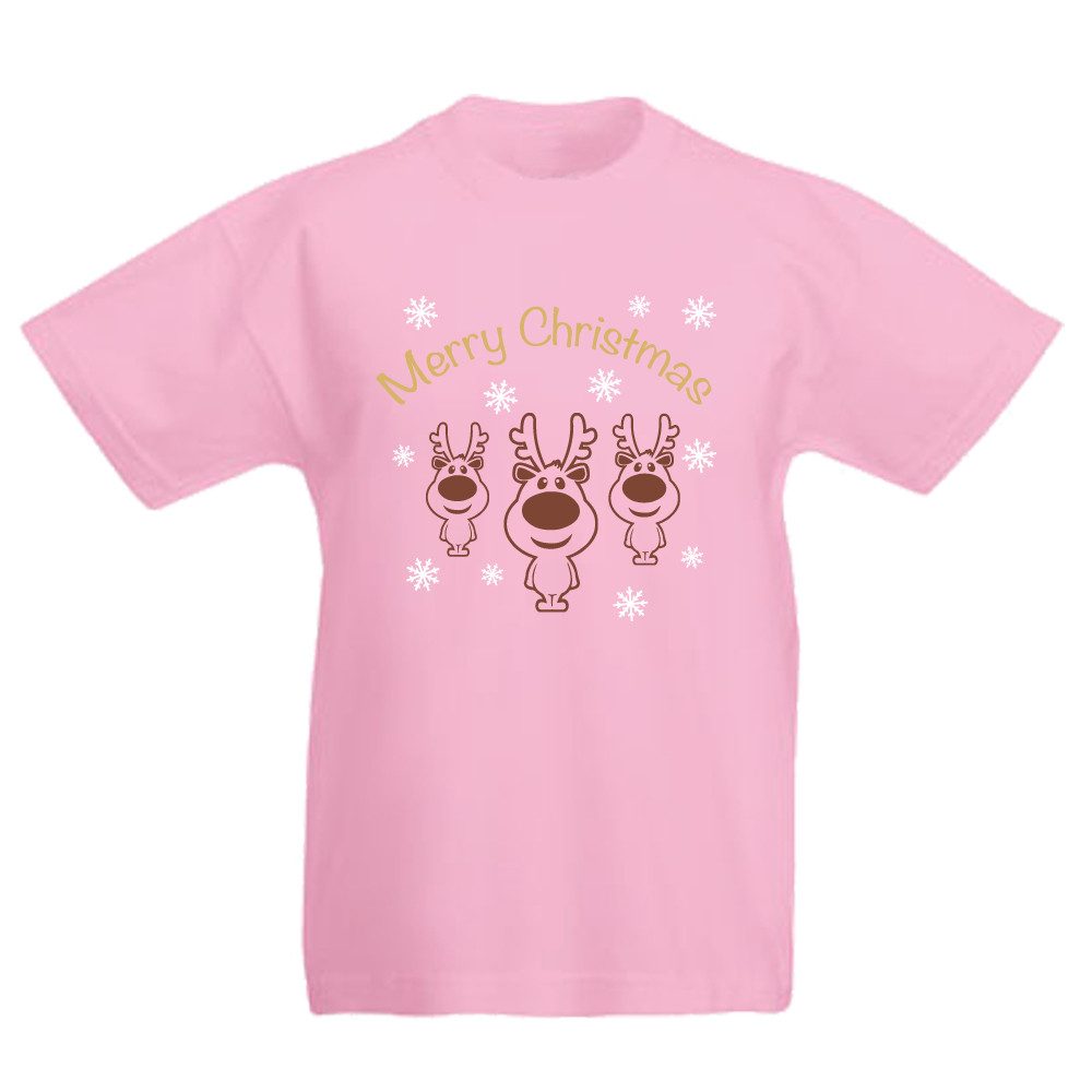 T-Shirt Merry Christmas - mit Rentieren & Schneeflocken