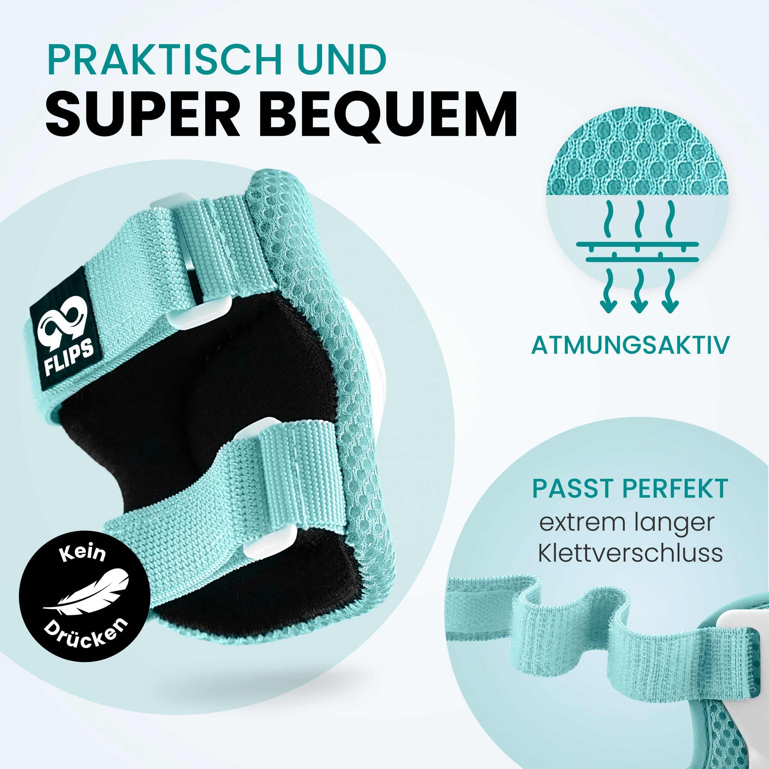 99FLIPS Protektoren-Set Schoner Inliner skates Kinder Set Skateboard Protektoren Schützer (Knieschoner Kinder Schutzausrüstung für Rollschuhe & Skateboard, 6-tlg., Knieschützer, Ellenbogen Schützer & Handschützer inkl. Tasche), Schlittschuhe Schoner Geschenke für Kinder