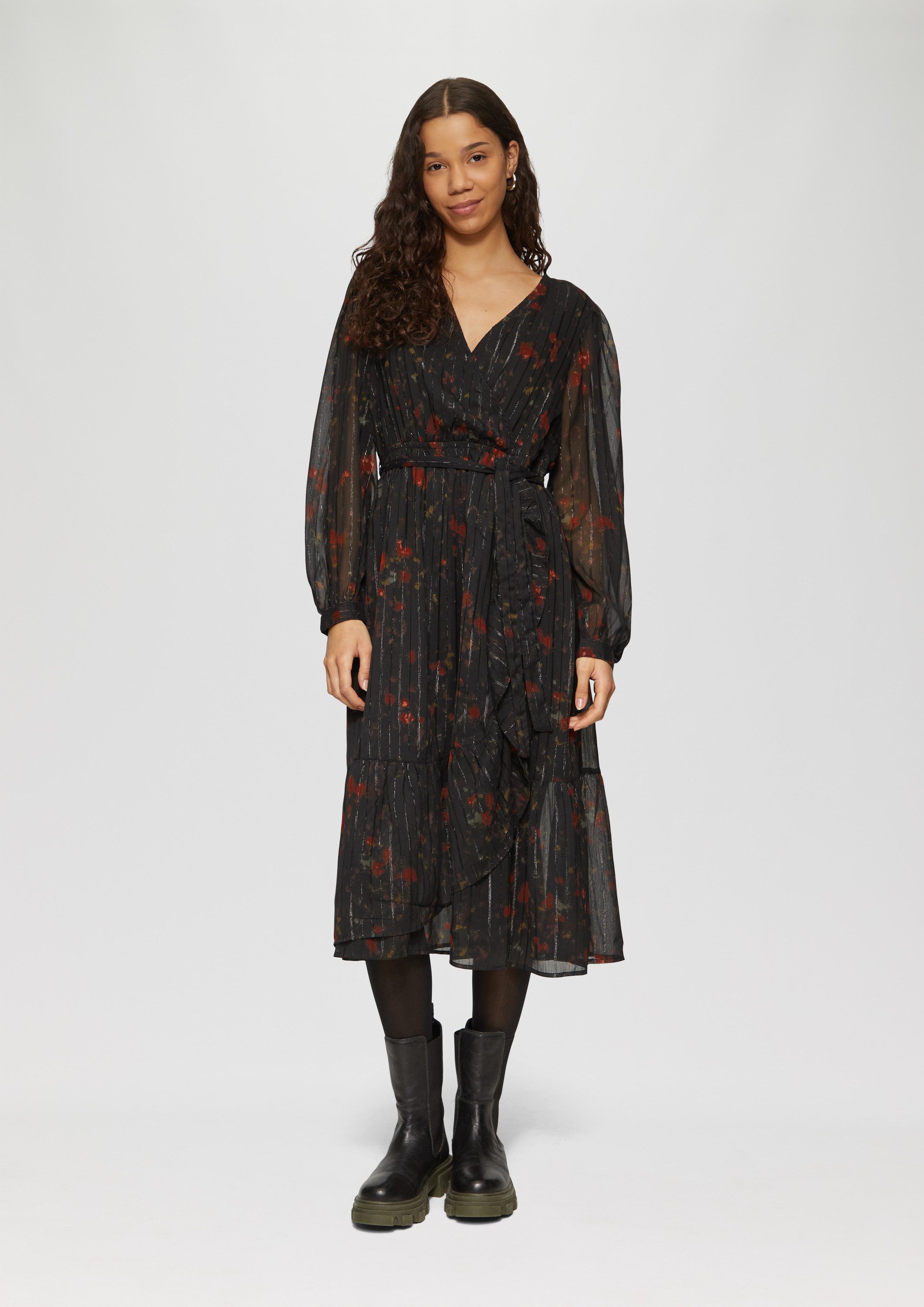 QS Midikleid Kleid Chiffon-Kleid in Wickel-Optik mit Elastikbund