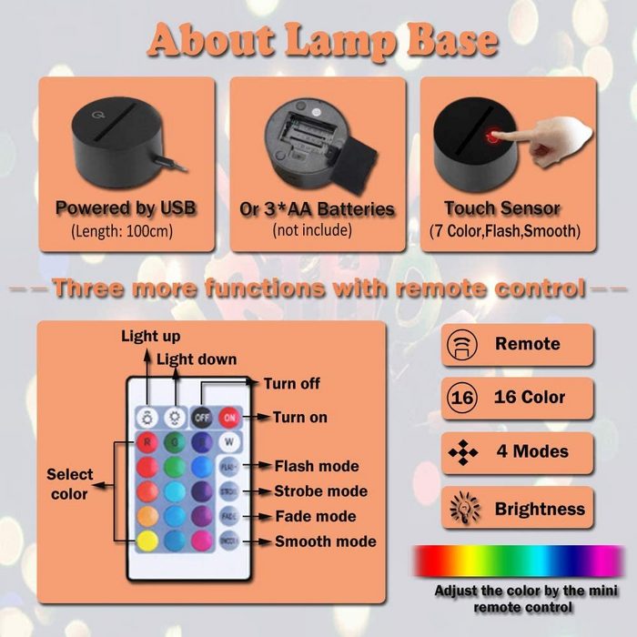 BlingBin LED Nachtlicht 3D RGB Nachtlicht Tischlampe mit Fernbedienung