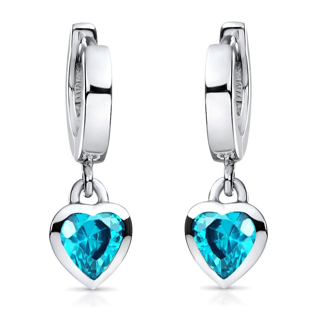 Materia Paar Серьги-кольца Kinderohrringe Zirkonia Herz Türkis SO-389, aus 925 Sterling Silber, rhodiniert