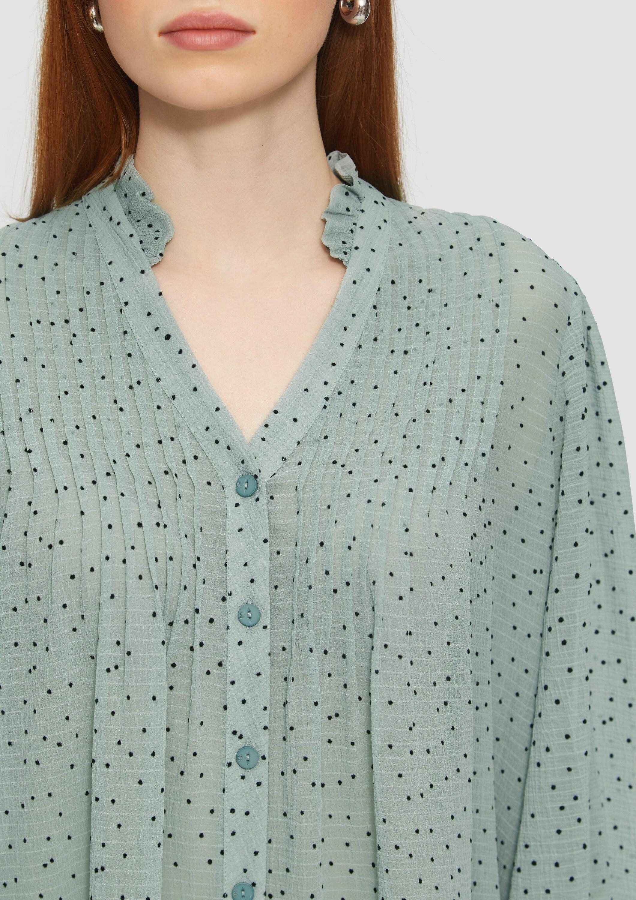 QS Langarmbluse Bluse Strukturierte Chiffonbluse mit Punktemuster