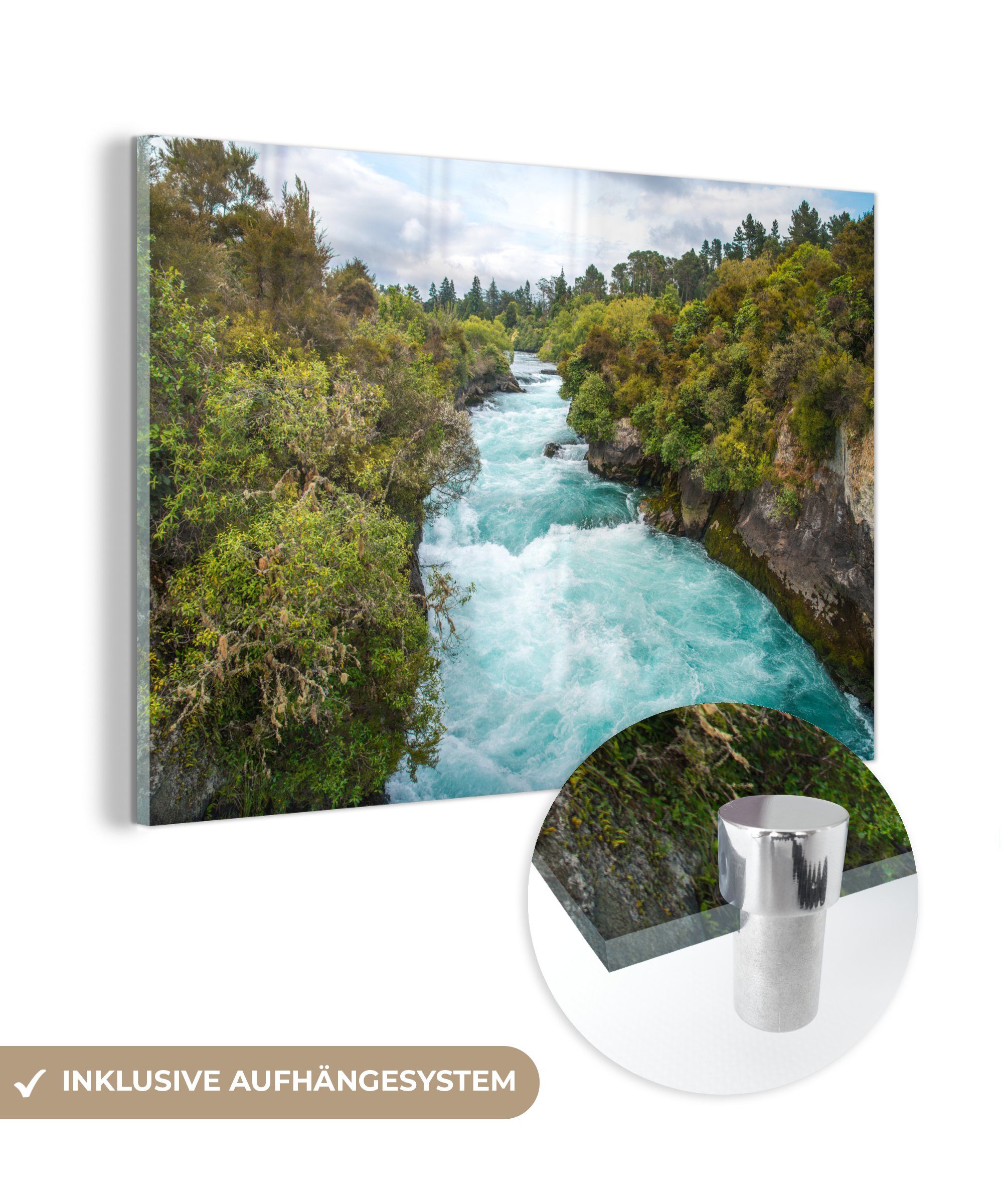 MuchoWow Acrylglasbild Wasser - Bäume - Neuseeland, (1 St), Acrylglasbilder Wohnzimmer & Schlafzimmer