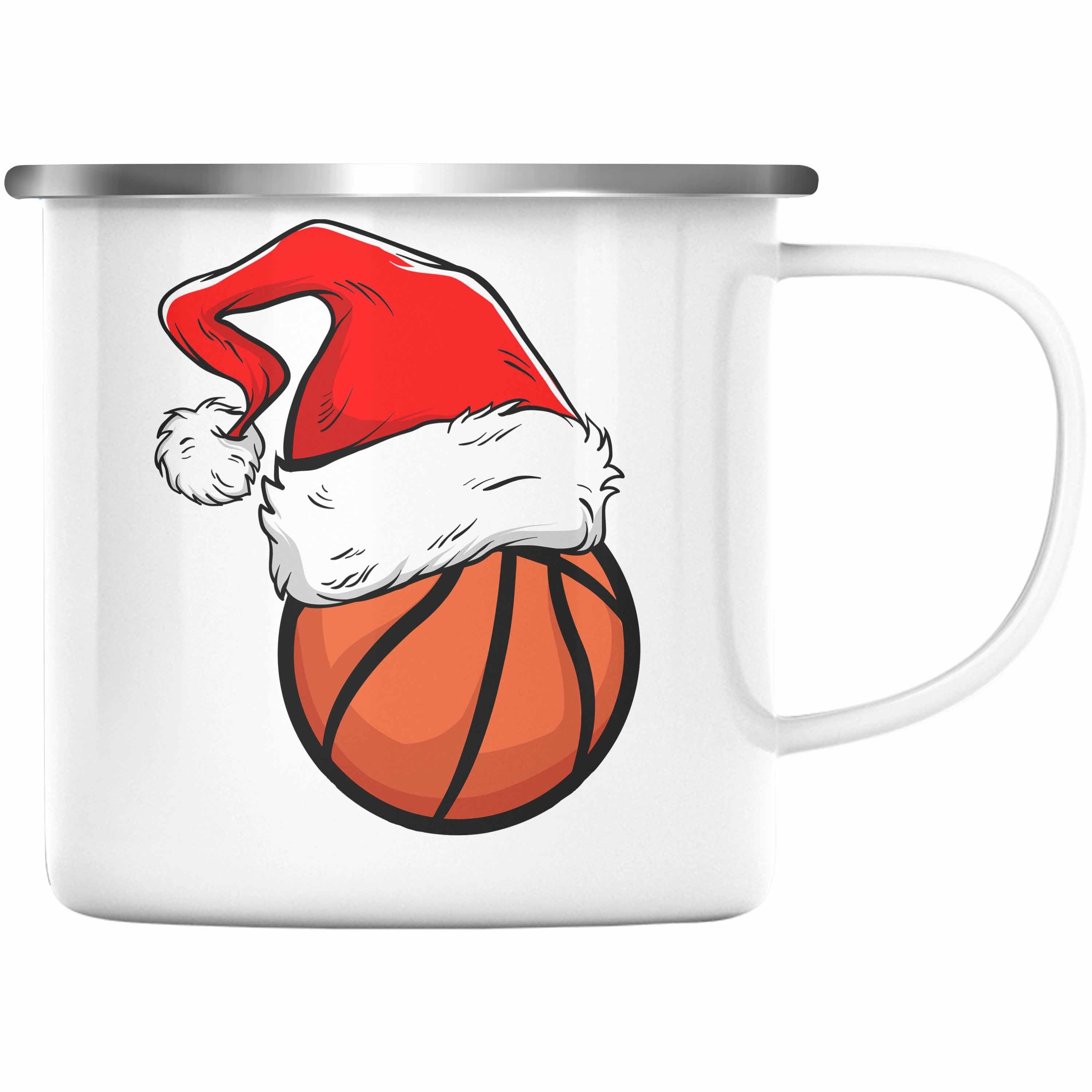 Trendation Thermotasse Trendation - Basketball Weihnachten Emaille Tasse Geschenk Basketballspieler Geschenkidee Silber