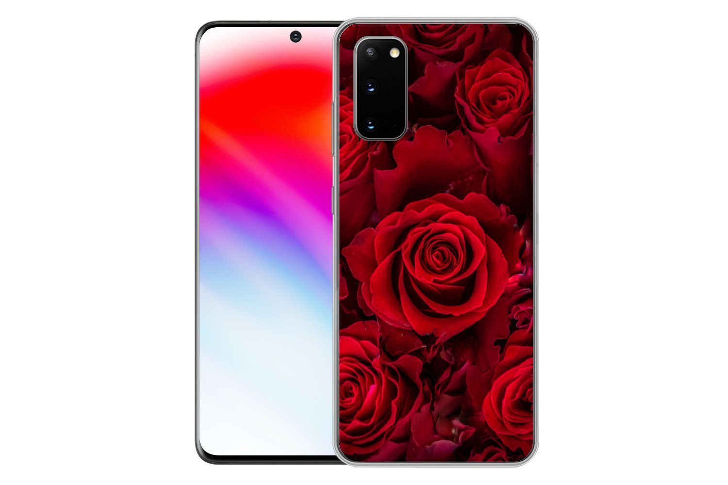 MuchoWow Handyhülle für Samsung Galaxy S20 Blumen - Rosen - Rot, Phone Case, Silikon, Schutzhülle Dünn