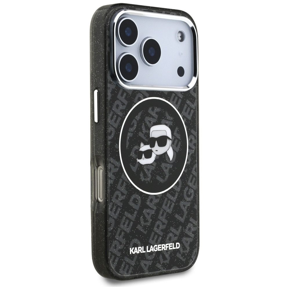 KARL LAGERFELD Handyhülle MagSafe iPhone 17 Pro Kunststoff schwarz Glitzer Logo 6,3 Zoll, Kantenschutz