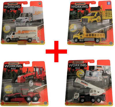 MATCHBOX Spielzeug-Baumaschine Mattel 4er-Set Matchbox Working Rigs Trucks GWG35 Box Truck + GWG36 GM