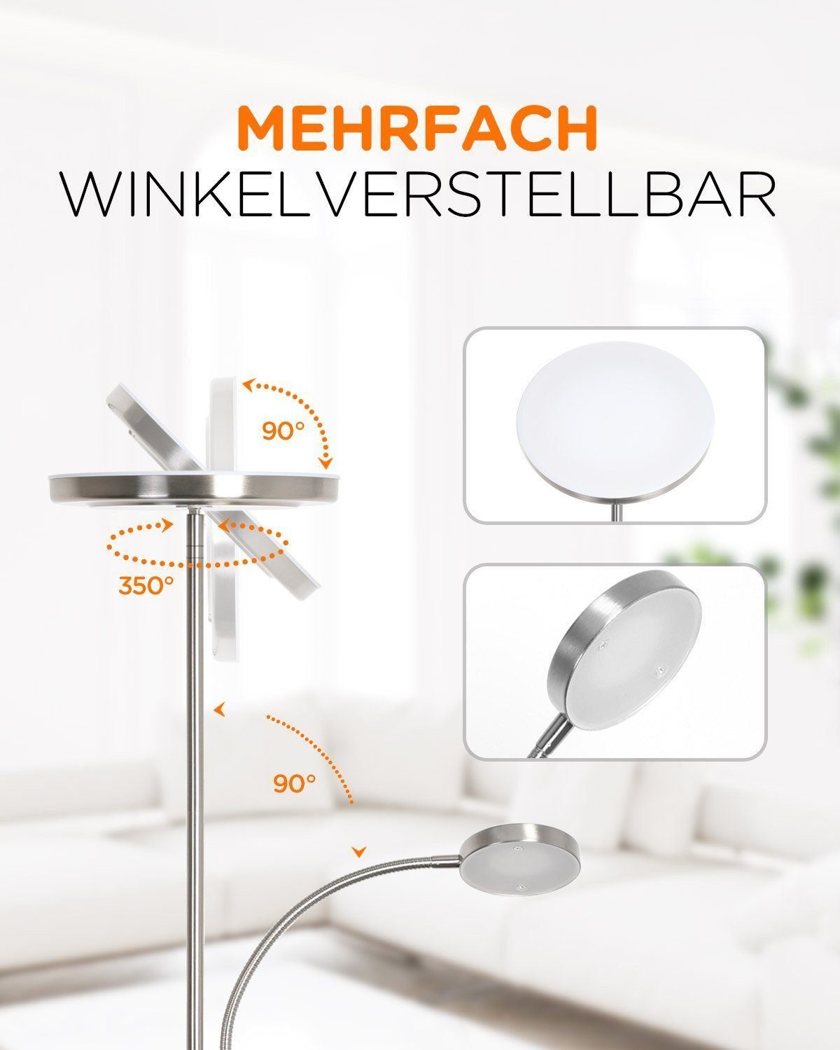 Tomons LED Stehlampe Stehleuchte Stufenlos Dimmbar, verstellbare Leselampe, günstig online kaufen