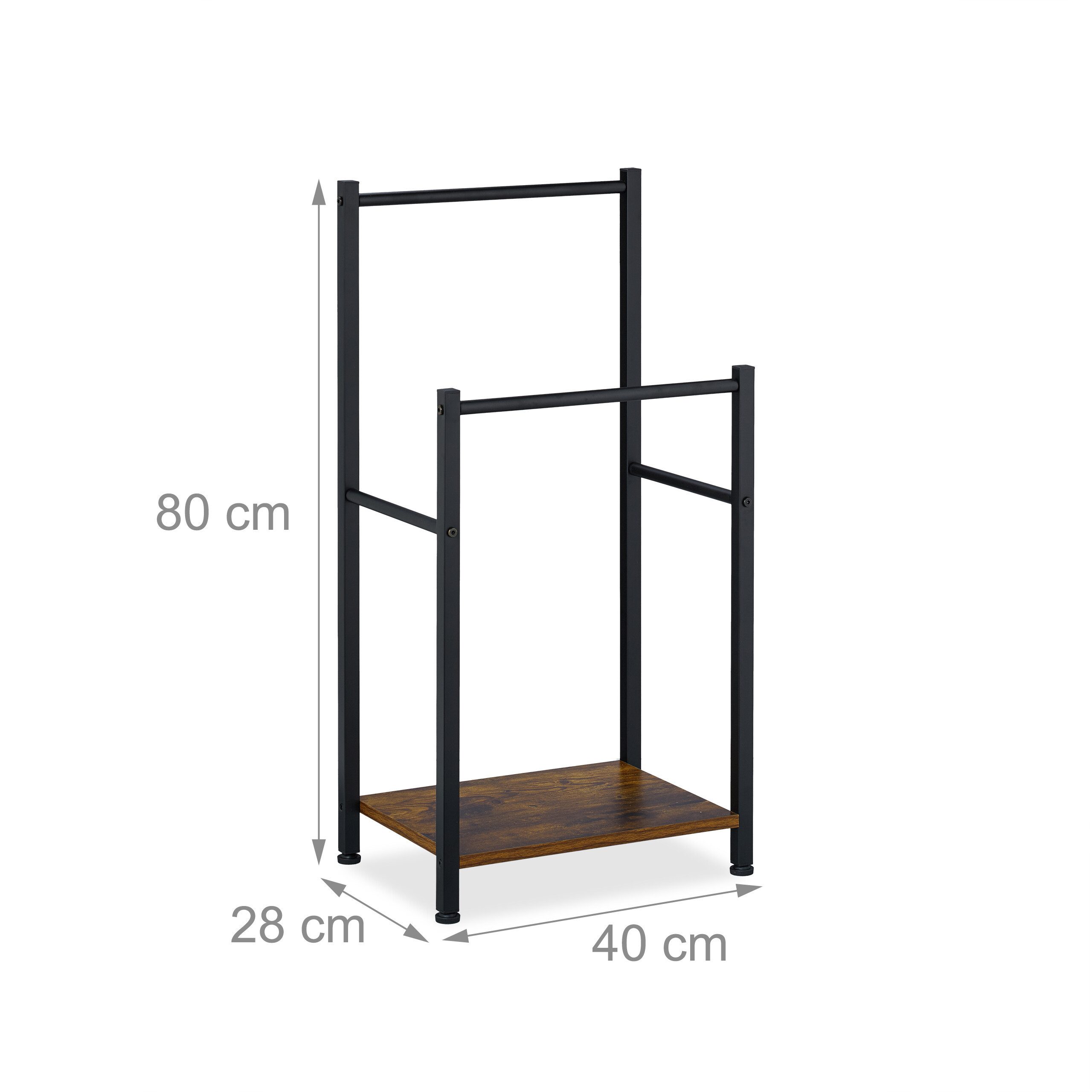 relaxdays Handtuchständer 2 Stangen & Ablage, braun