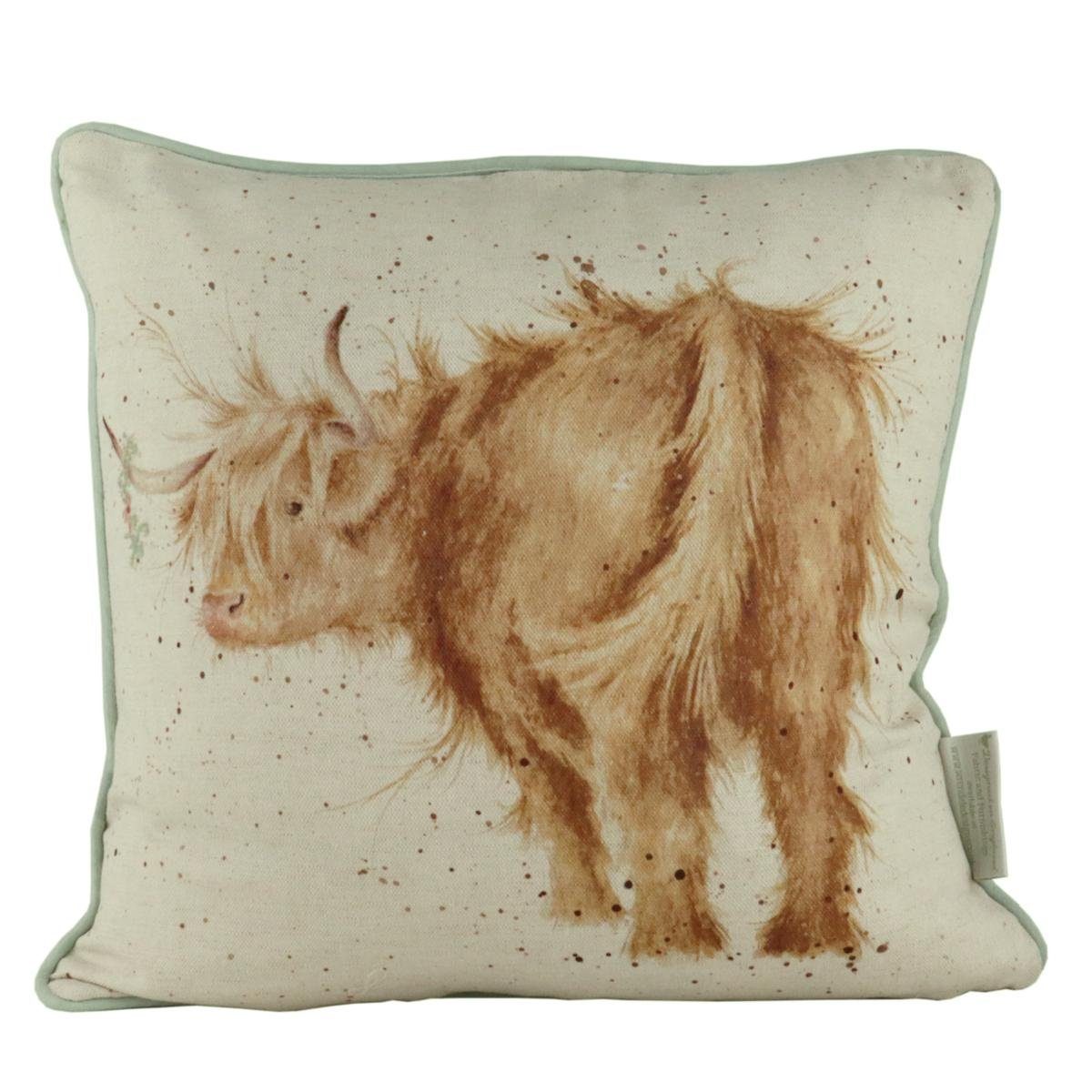 Wrendale Dekokissen Wrendale Designs Baumwoll-Leinen Kissen Highland Kuh und Heidekraut