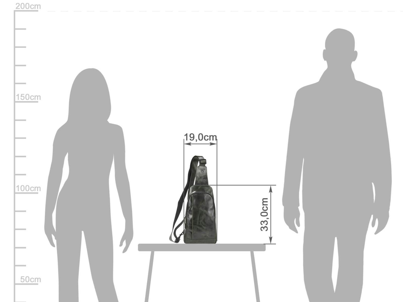 Greenburry Umhängetasche "Newport" Leder Crossover-Bag, Hauptfach 16x28cm, Gurt 100-150 cm