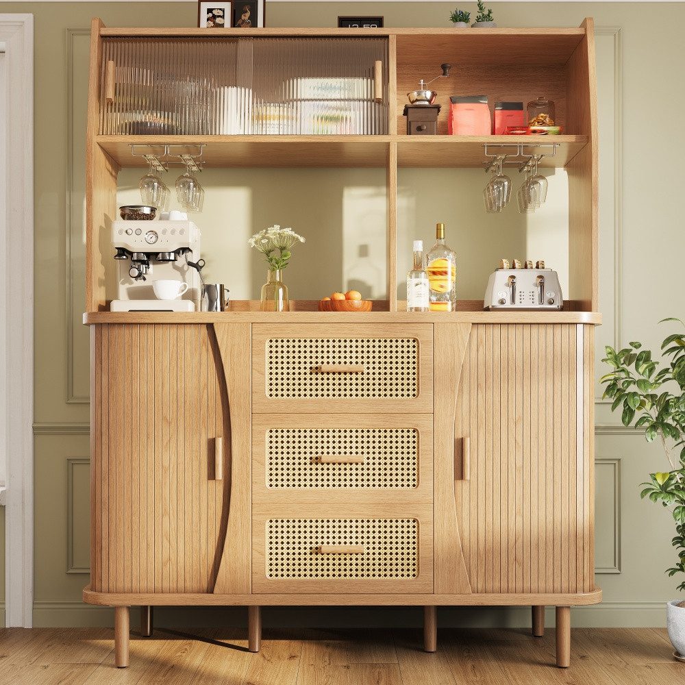 Vorratsschrank Glasschiebetüren Küchenschrank Stauraum 174,5cm MDF
