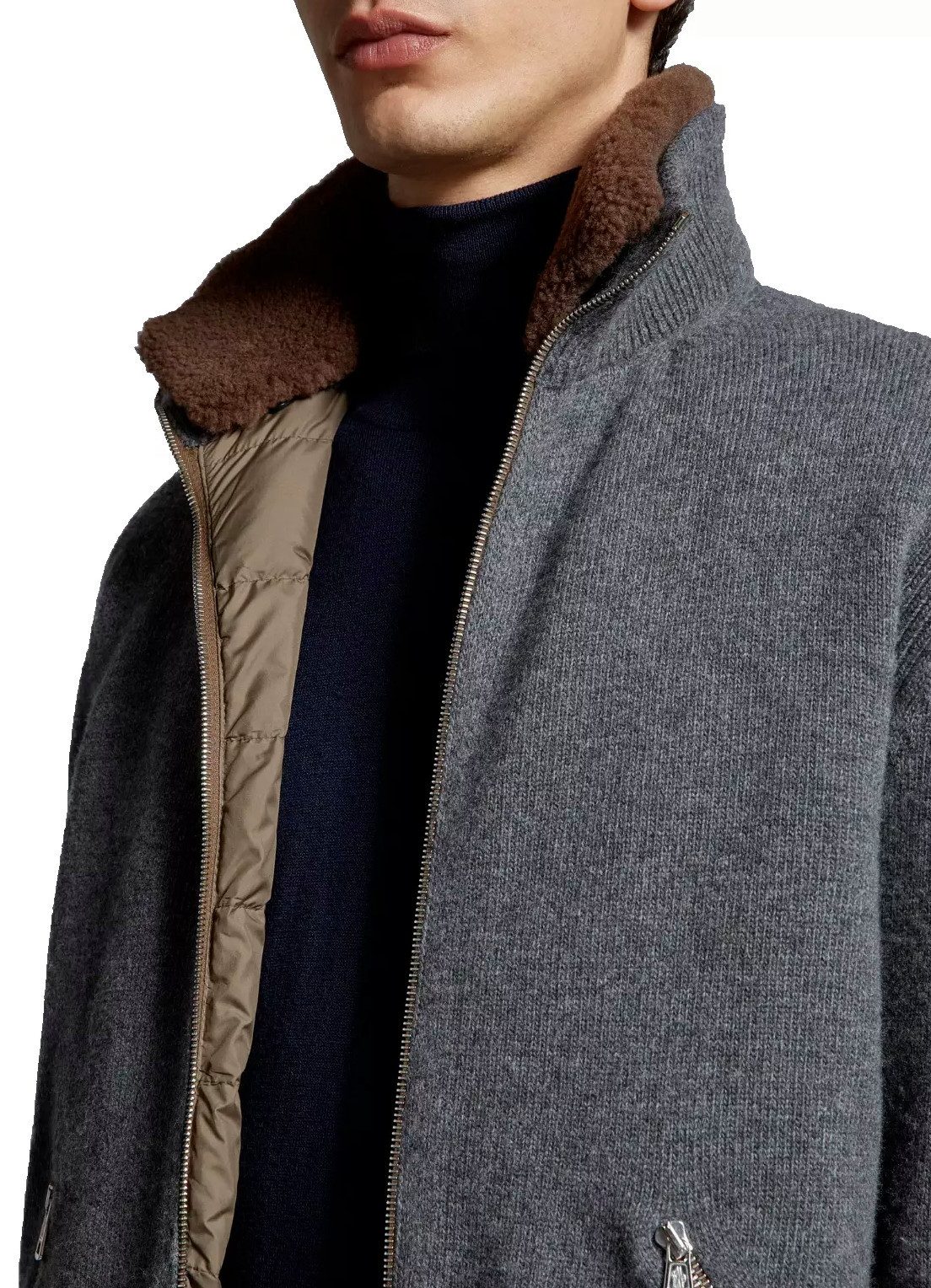 MONCLER Daunenjacke Montgenevre Woll Jacke mit Abnehmbarer Shearling-Kragen gerippte Bündchen, elastischer Saum, Logo-Patch am Ärmel