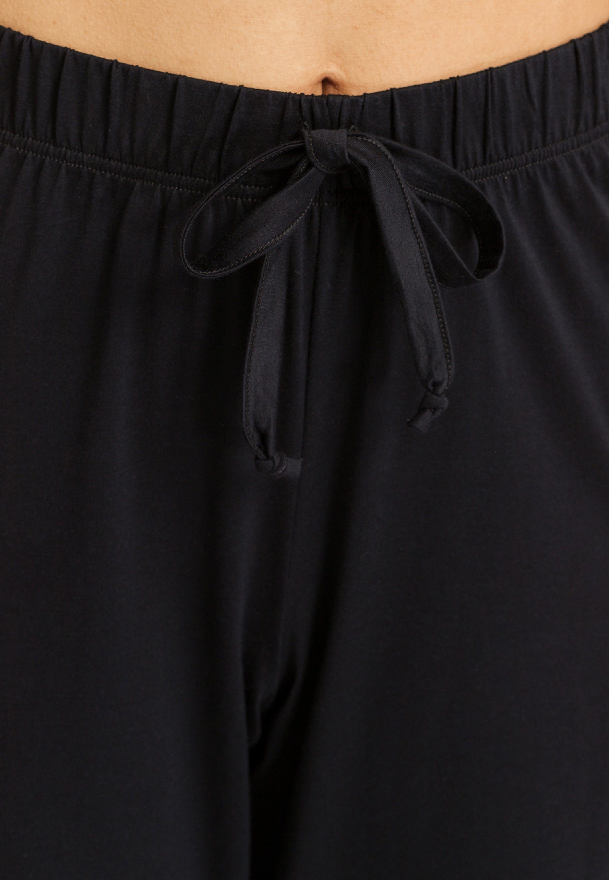 Deluxe Verdeckter - Baumwolle Hose Gummibund - Komfort für Pyama angenehmen Hanro (1-tlg) Schwarz Cotton Schlafhose