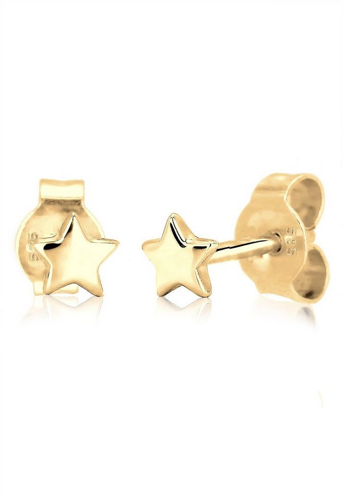 Elli Premium Paar Ohrstecker Sterne Stern Astro Trend Star 585 Gelbgold,  Das ideale Geschenk für die Frau oder Freundin