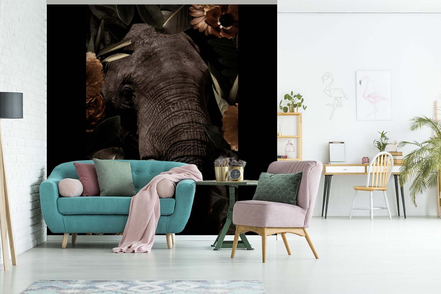 MuchoWow Matt, Wohnzimmer Fototapete Elefant bedruckt, (5 St), Vinyl Blätter, oder Wandtapete Tiere - - Schlafzimmer, Tapete für Blumen -