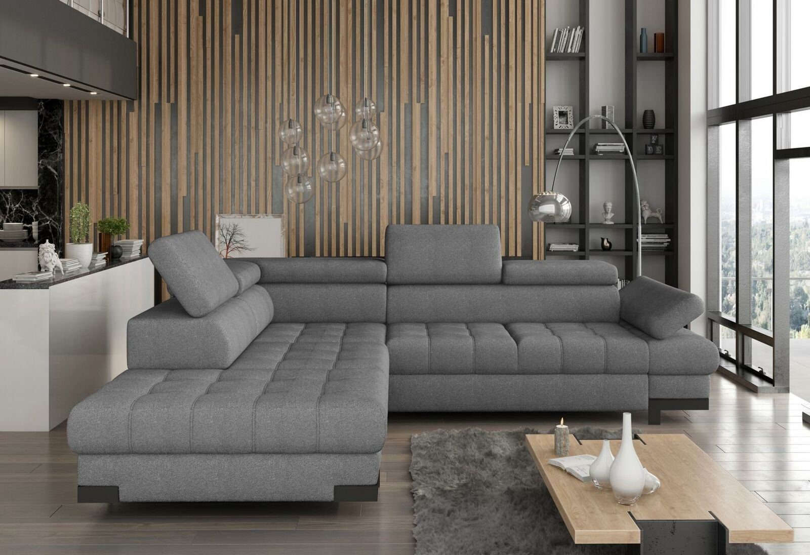 JVmoebel Ecksofa, Graue L Form Sofa Couch Polster Eck Wohnlandschaft Design Ecksofa