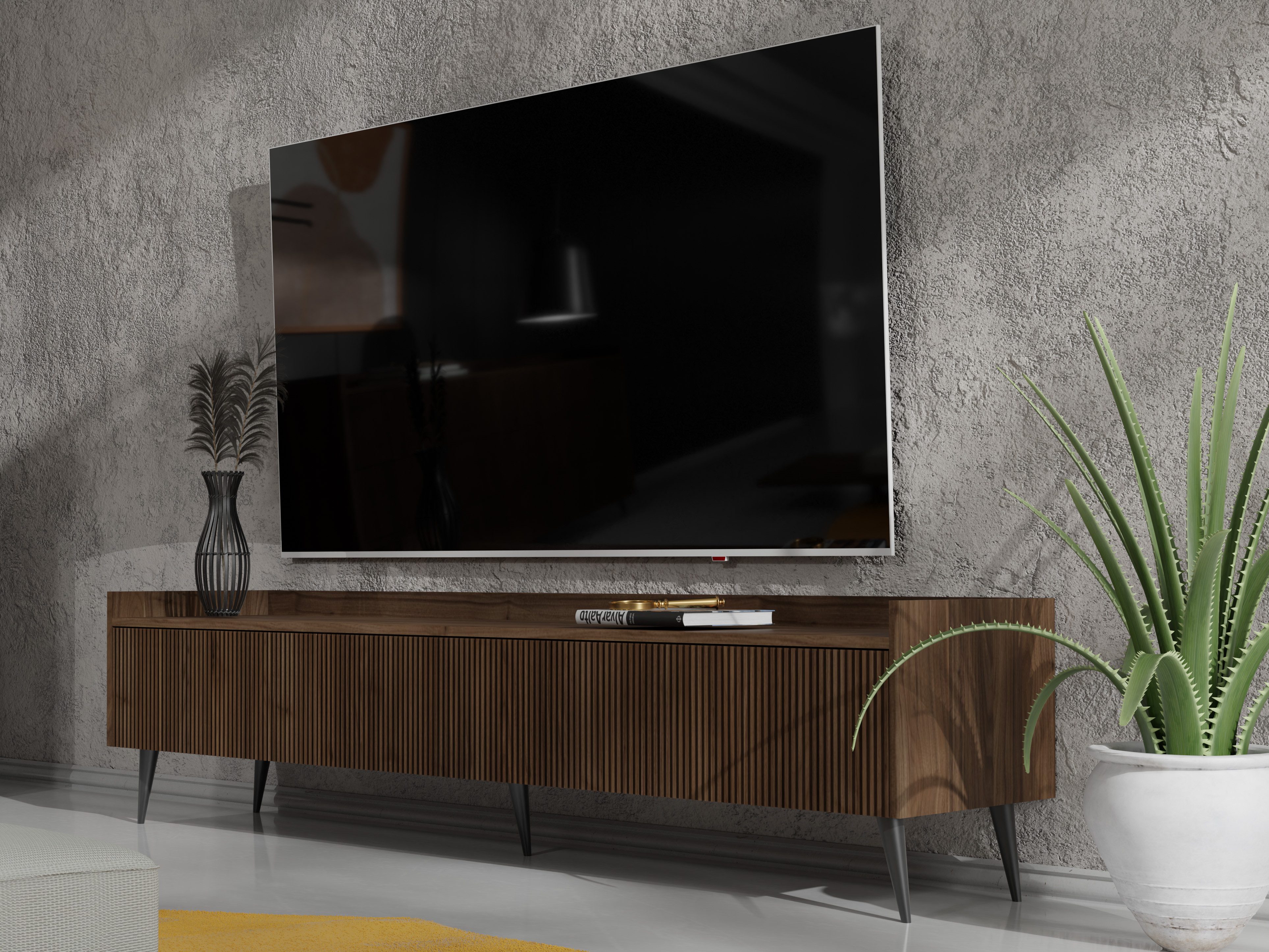 Compleo TV-Schrank 150 cm, Lamellenoptik, Japandi günstig online kaufen