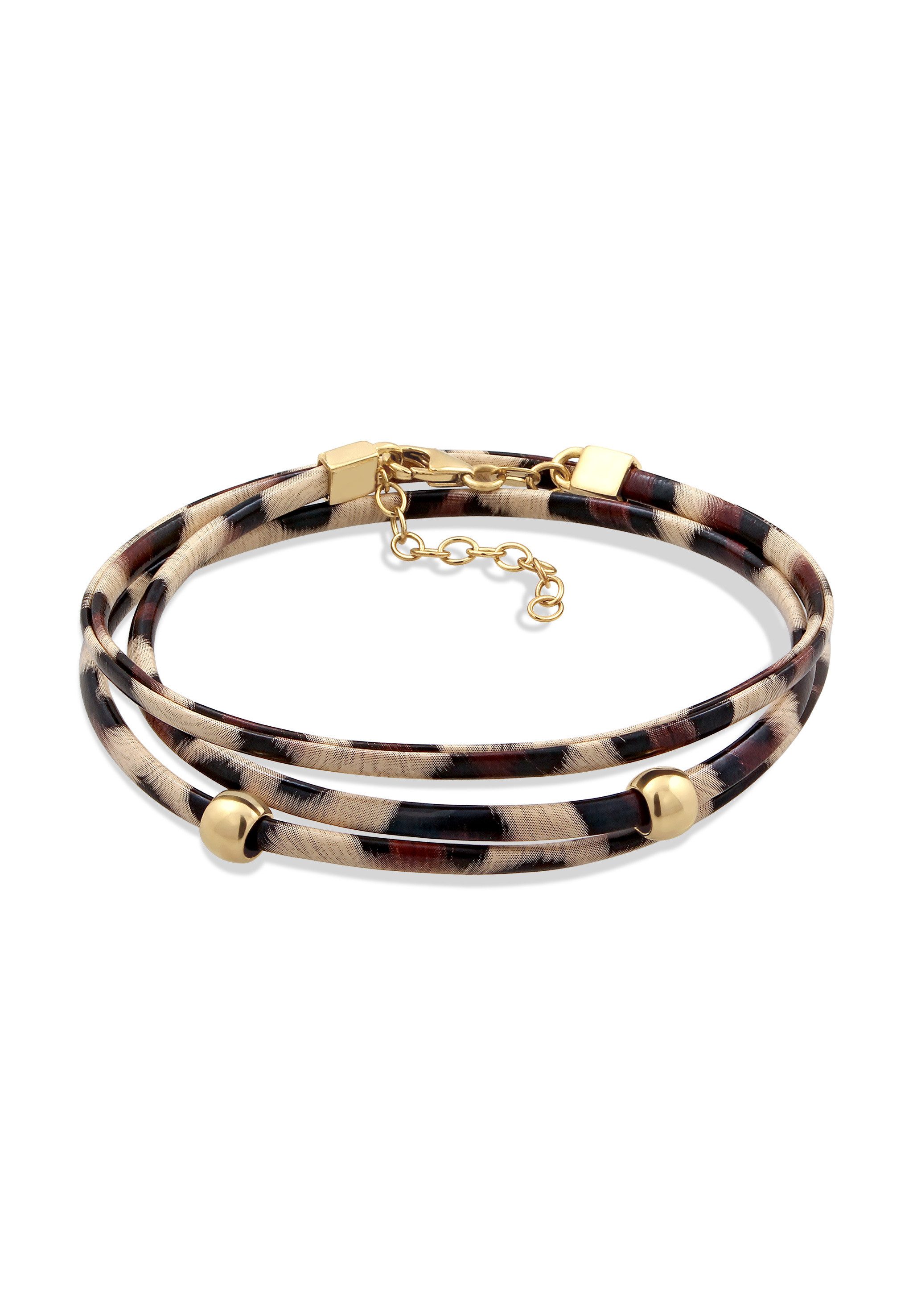 Armband Synthetik Leder Leopard 925 Sterling Silber vergoldet