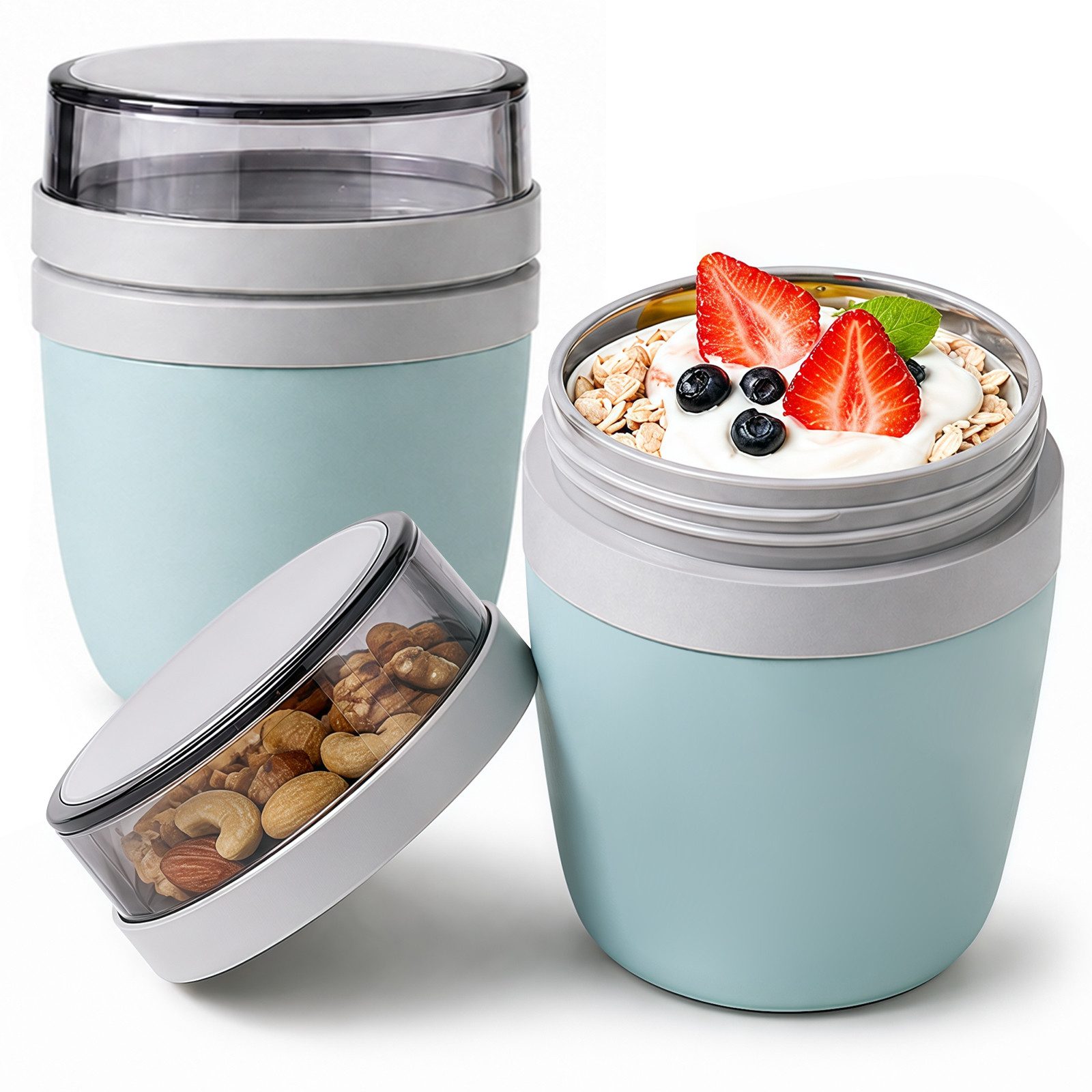 MOPUEA Lunchbox 2 Frühstücksbecher, Joghurtbecher,Haferflockenbecher, kompakt,tragbar, (2-tlg)