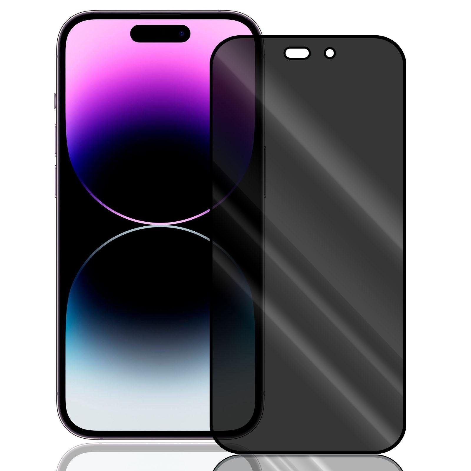 Numerva Schutzfolie Panzer Folie Echt Glas Folie für iPhone 14 Pro Max, (1x Schutzfolie 2x Reinigungstücher), Anti Spy Schutzfolie Blickschutz Glasfolie Sichtschutzfolie