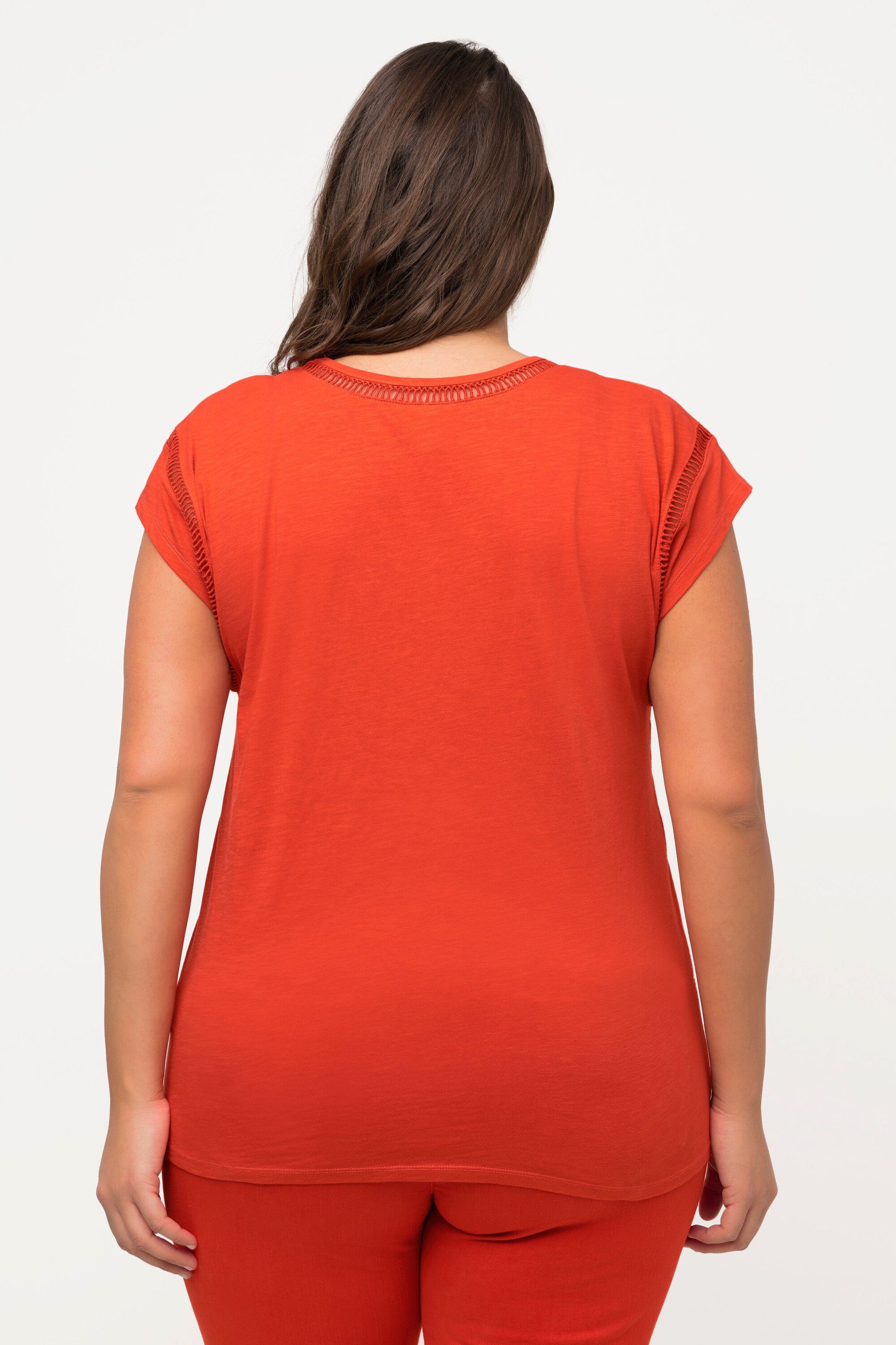 Ulla Oversized dunkelorange V-Ausschnitt Halbarm Rundhalsshirt Popken T-Shirt