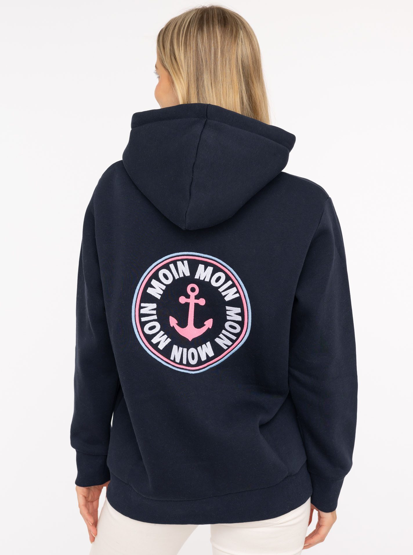 Zwillingsherz Kapuzensweatjacke "Anker Kreis Classic" Langarm, Reißverschluss, Stickerei am Rücken, Kapuze, Taschen