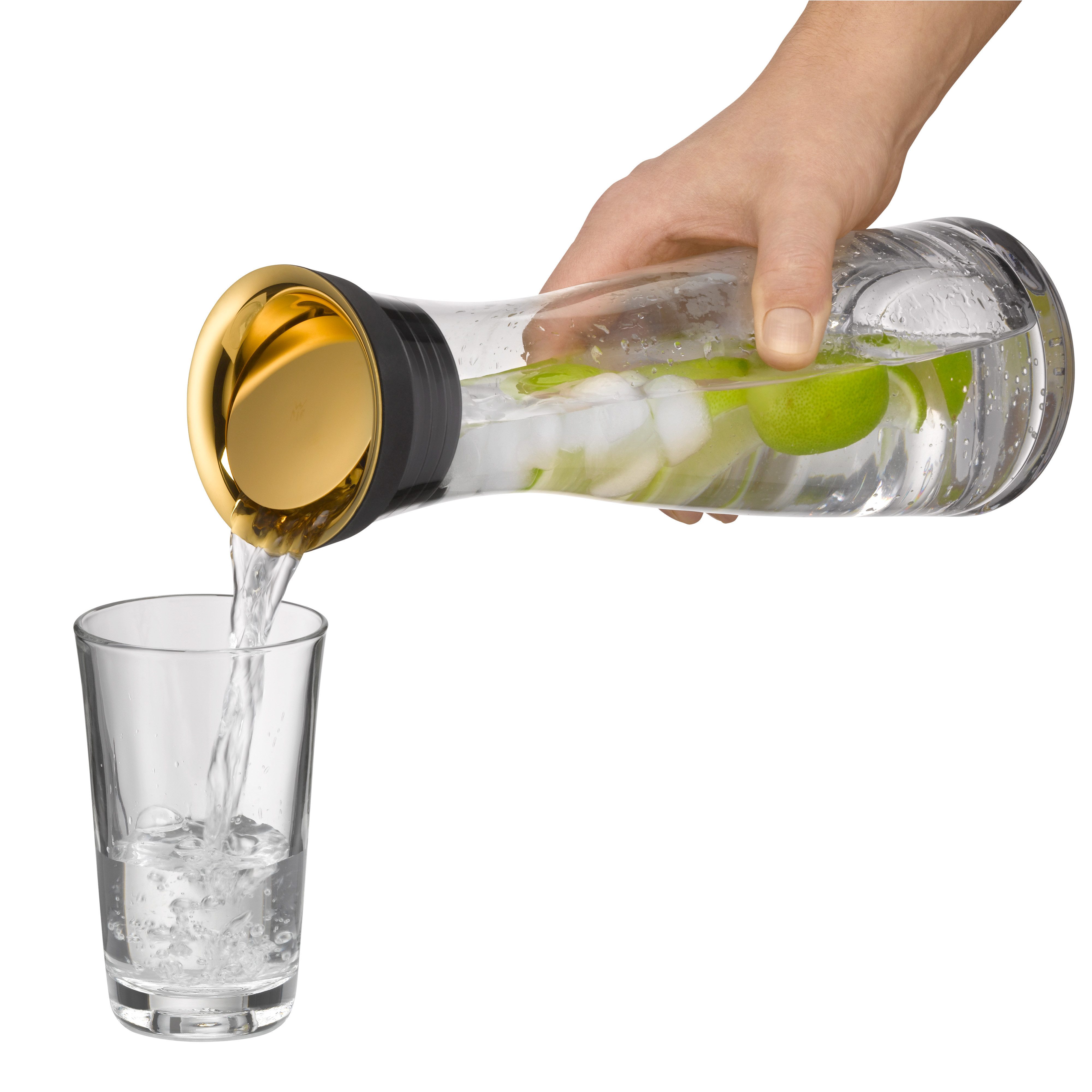WMF Wasserkaraffe Basic für Kalt- und Warmgetränke, Silikonrand, 1 l Fassungsvermögen, Close-Up-Verschluss ink. integriertem Sieb, spülmaschinengeeignet
