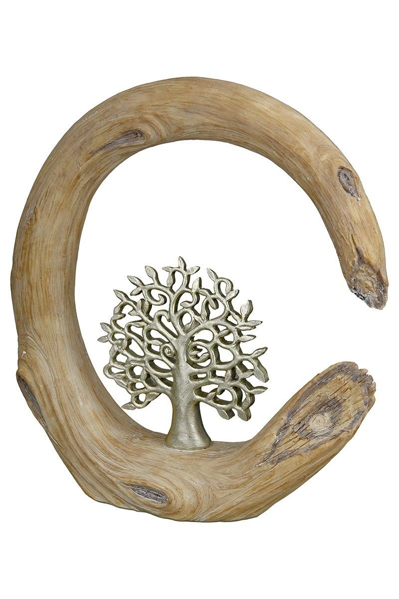 Skulptur Lebensbaum naturfarben in Holzoptik Dekoobjekt 2er Set silberfarben Baum GILDE