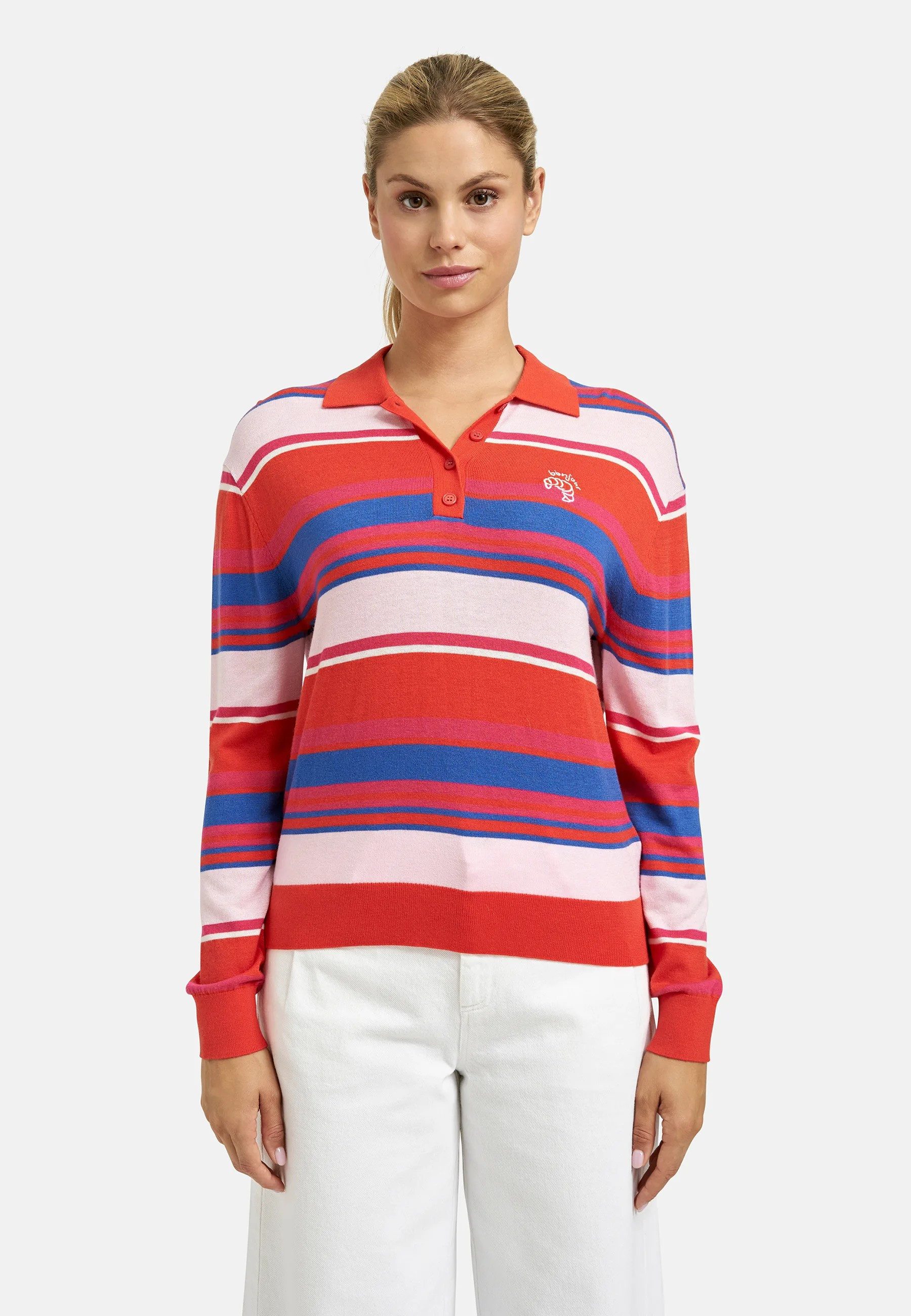 Smith & Soul Polokragenpullover mit Stickerei, Streifen-Design