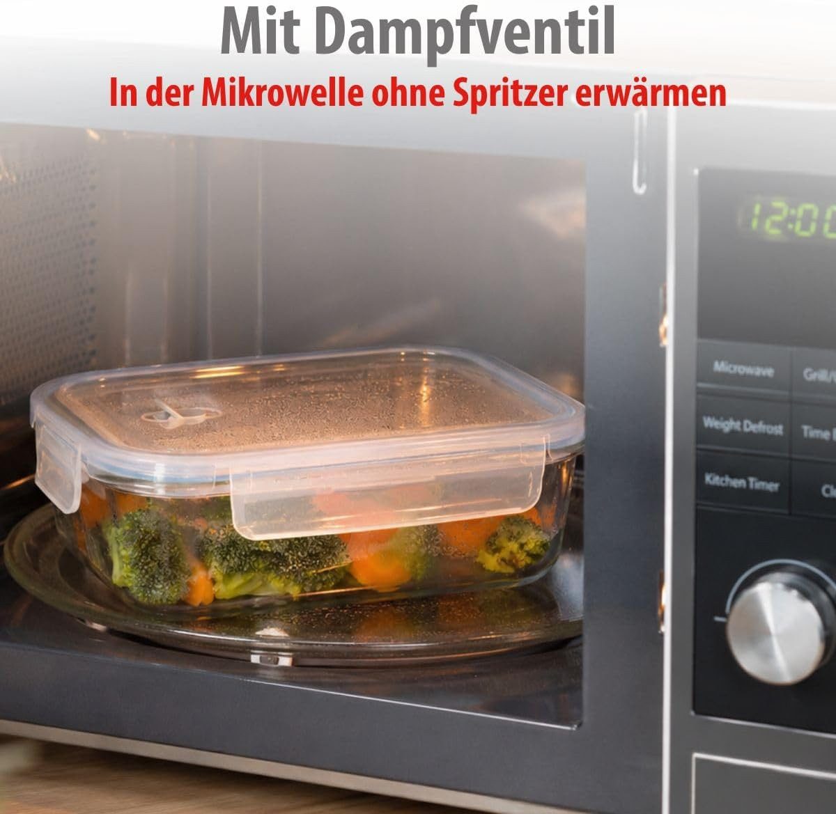 *Alpina* Frischhaltedose Lebensmittelbehälter Meal Prep Box Glas Auslaufsicher, (3-tlg., 370, 640 und 1050 ml), Geeignet für Geschirrspüler, Tiefkühler, Backofen und Mikrowelle