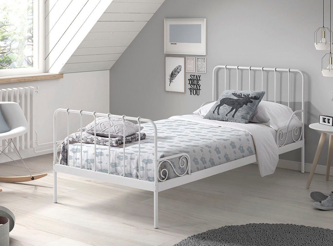 Vipack Jugendbett Alice, Bettgestell Metall, pulverbeschichtet, in zeitlosem Design (B/H/T ca. 205x89,5x94,5cm, zwei Farben zur Auswahl), Metallbett inkl. Lattenrost, stabil und standfest