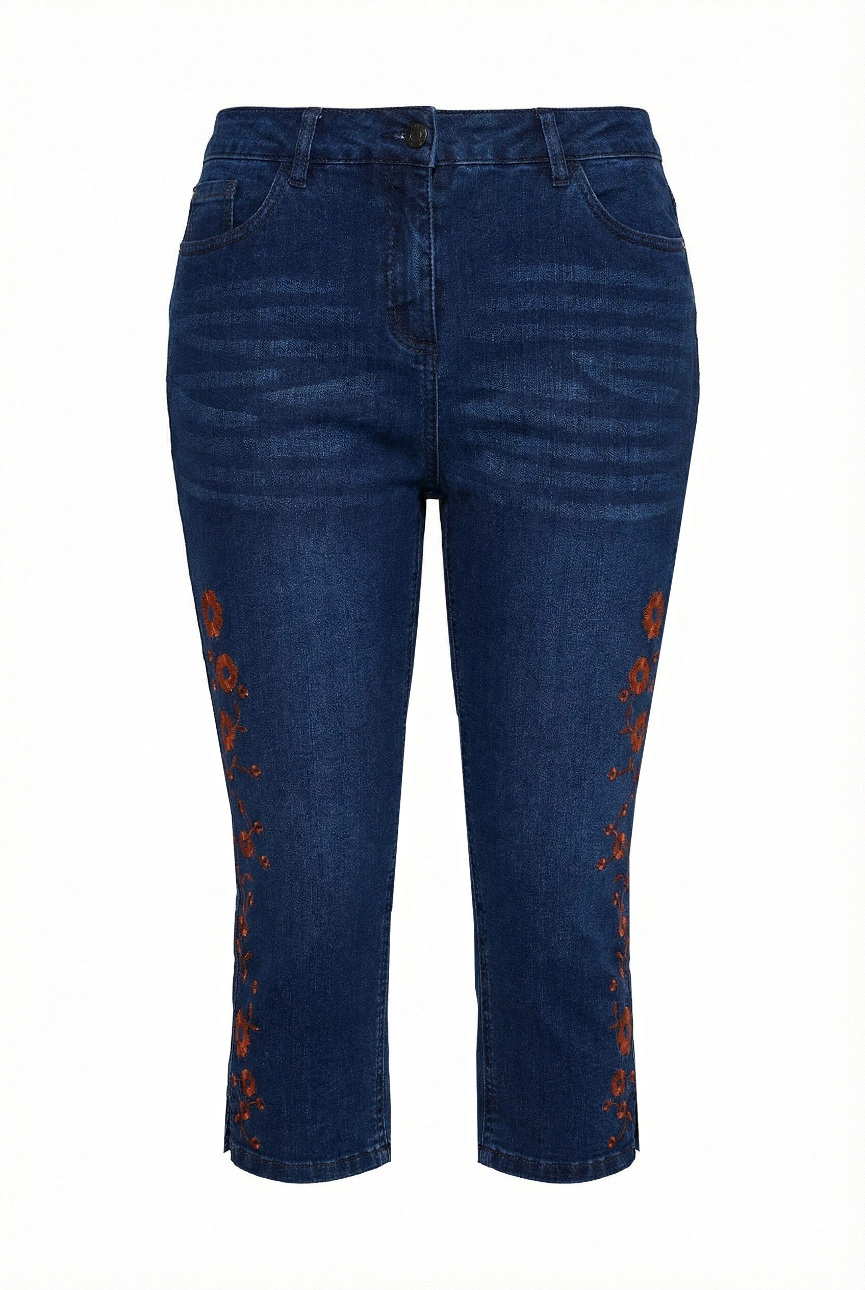 Ulla Popken Funktionshose Capri-Jeans Stretchdenim Saumschlitze