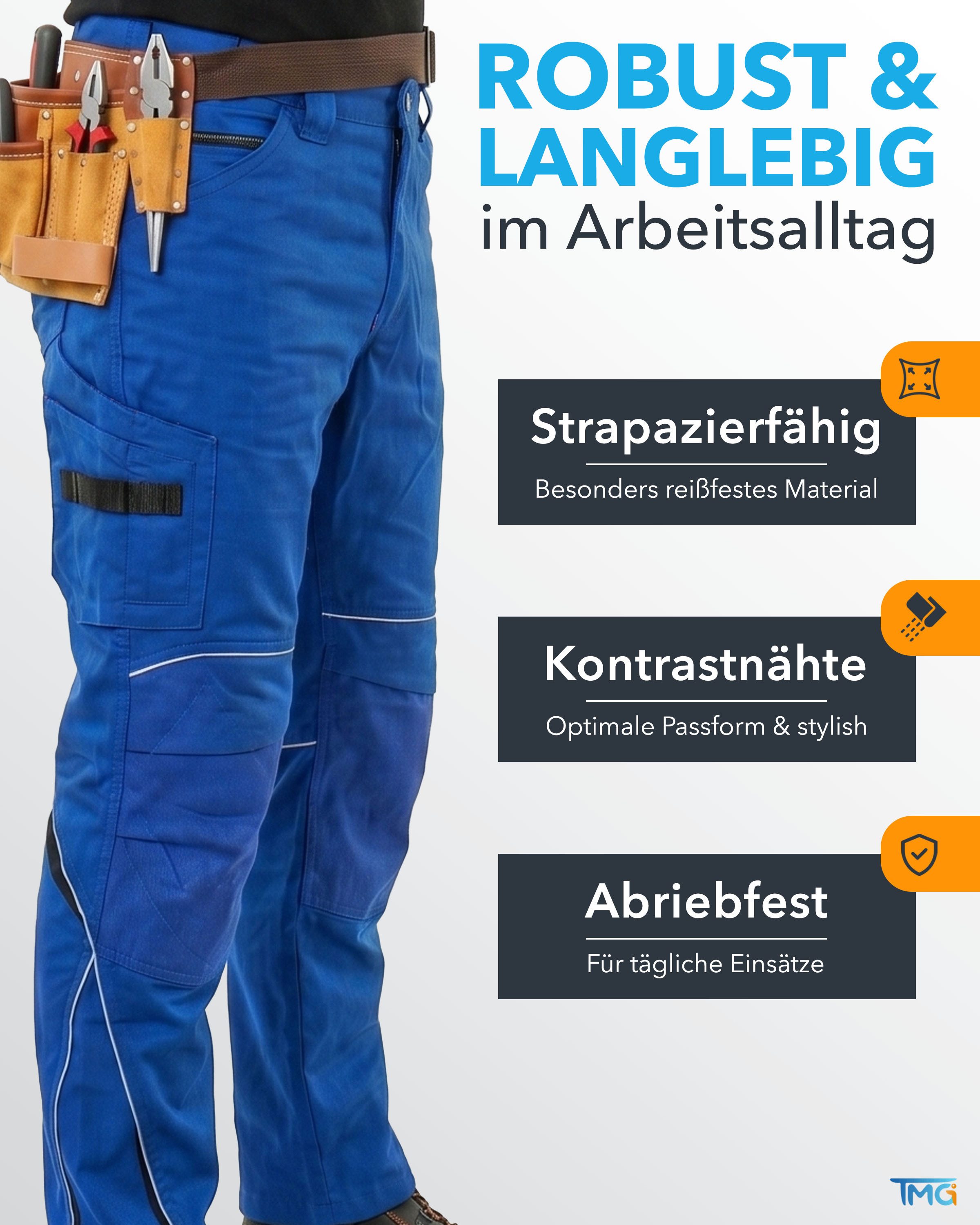 TMG International Arbeitshose Bundhose Cargohose Kultworker Herrenhose gerade und ergonomisch geschnitten - dehnbarer Hosenbund - bis Gr. 82