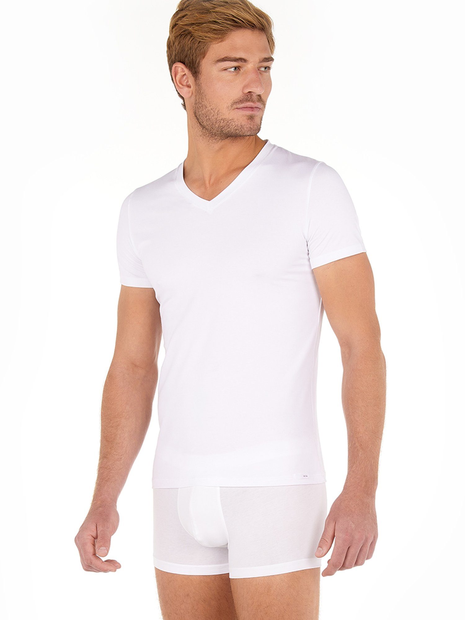 Tencel white V-Shirt Hom Soft