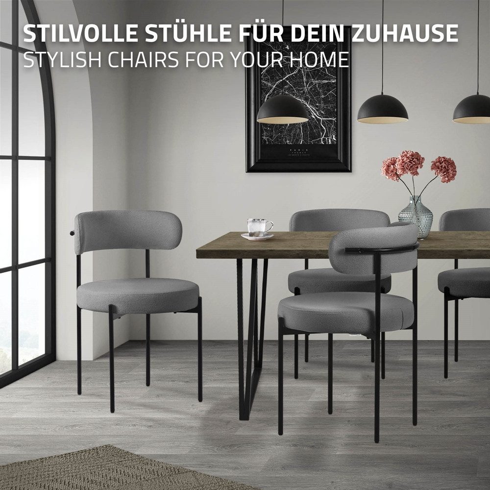 ML-DESIGN Polsterstuhl Esszimmerstühle Gruppe Küchenstuhl aus Teddystoff mit Metallbeinen (6 St), Clubstuhl 6er Set Wohnzimmerstuhl Grau moderne Design Lounge S – Bild 5 von 5
