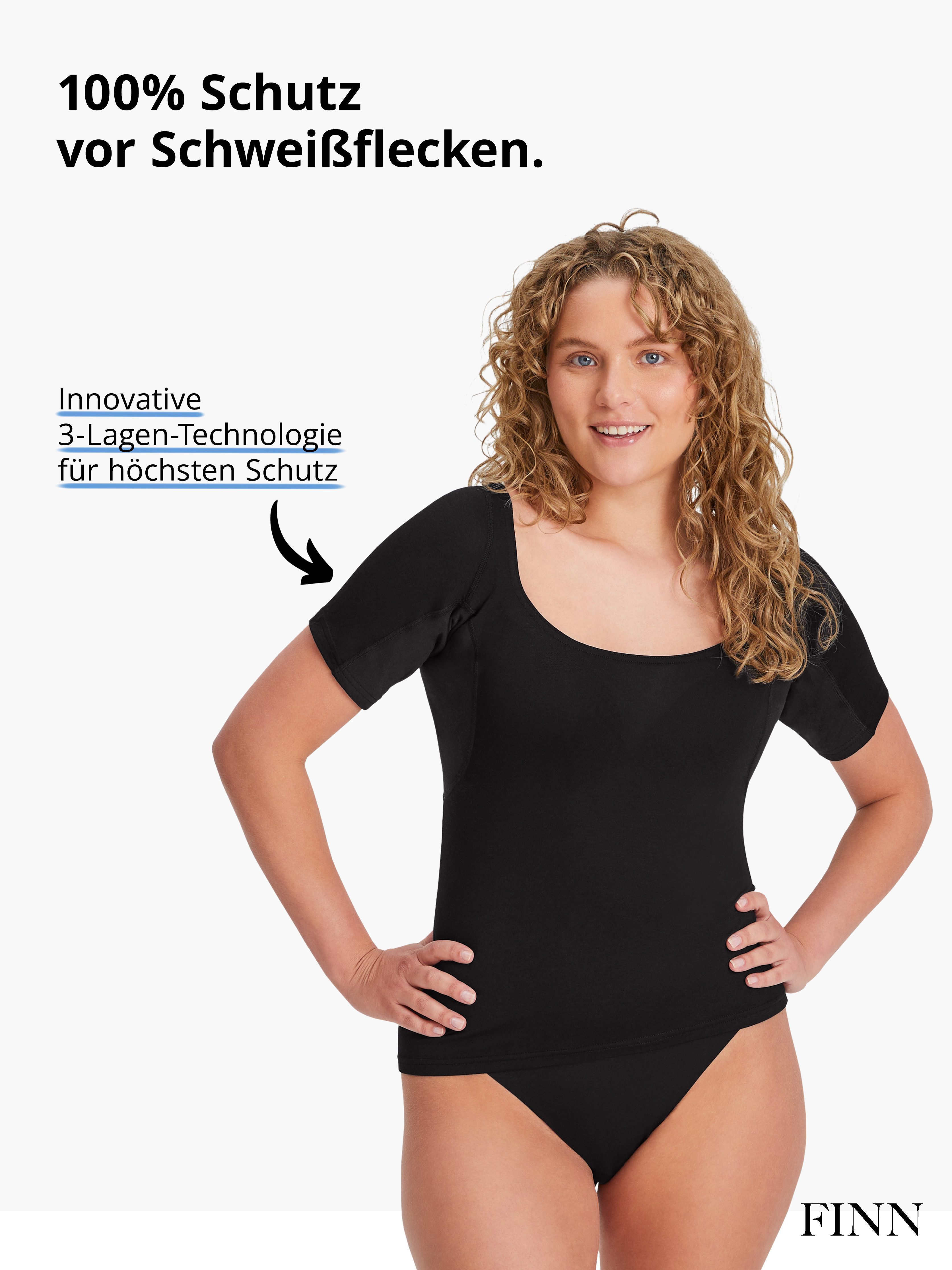 FINN Design Unterhemd Anti-Schweiß Shirt Damen mit integrierten Achselpads Garantierter Schutz vor Schweißflecken und Schweißgeruch