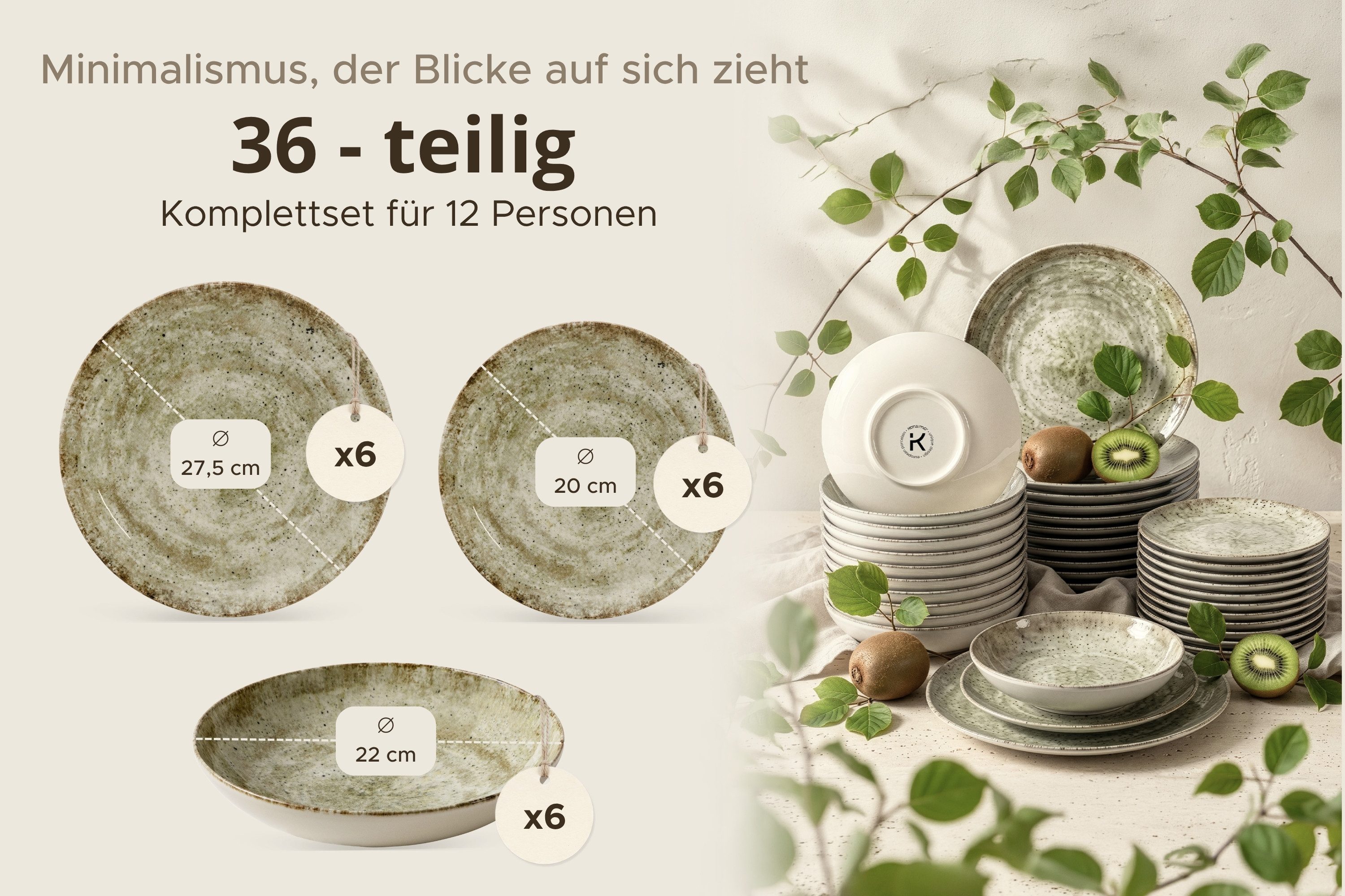 KONSIMO® Tafelservice ERATO Geschirrset 18-tlg, für 6 Personen, EU-Ware, Porzellan (36-tlg), 12 Personen, Porzellan, spülmaschinengeeignet, mikrowellengeeignet, – Bild 5 von 5