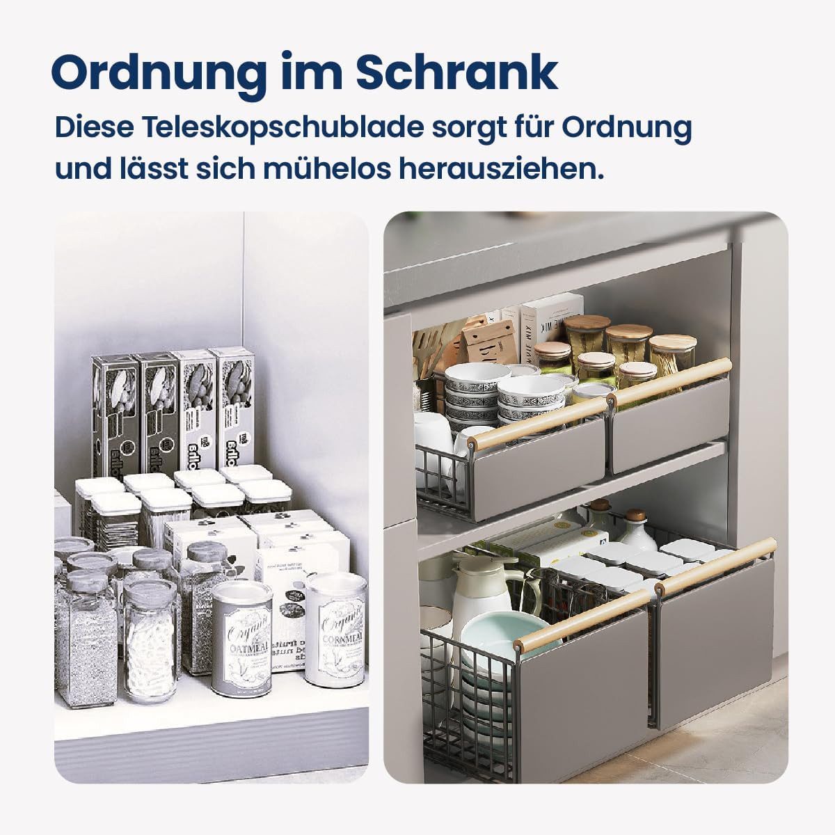 BlingBin Küchenregal Teleskopschublade Schublade Faltbare Erweiterbar Küchenschublade, 2 Stück 2-tlg., 2 Stück Teleskopschublade, Faltbarer Schrank-Organizer – Bild 3 von 5