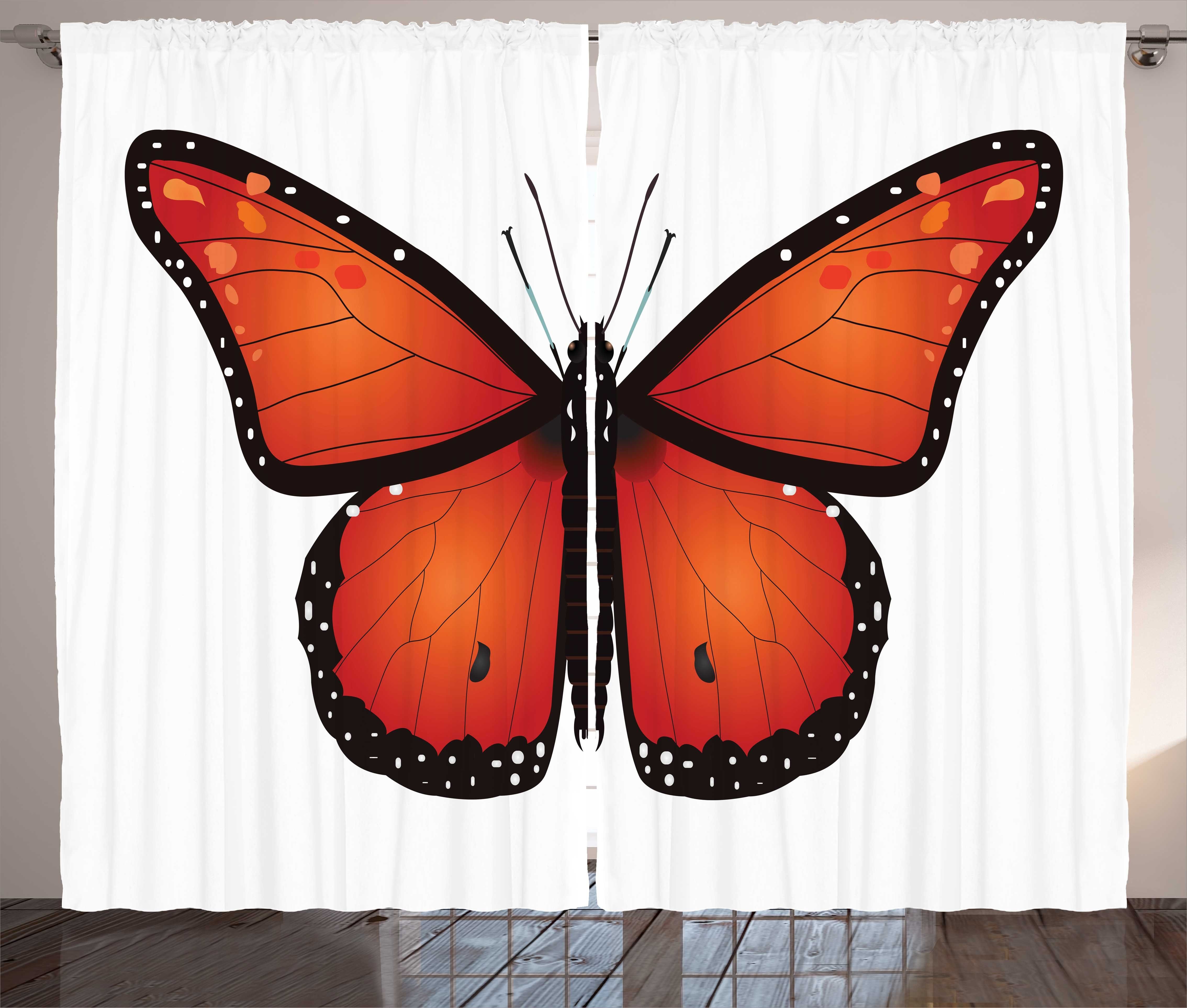 Gardine Schlafzimmer Kräuselband Vorhang mit Schlaufen und Haken, Abakuhaus, Orange und Schwarz Big Monarch Breed-Motte | Fertiggardinen