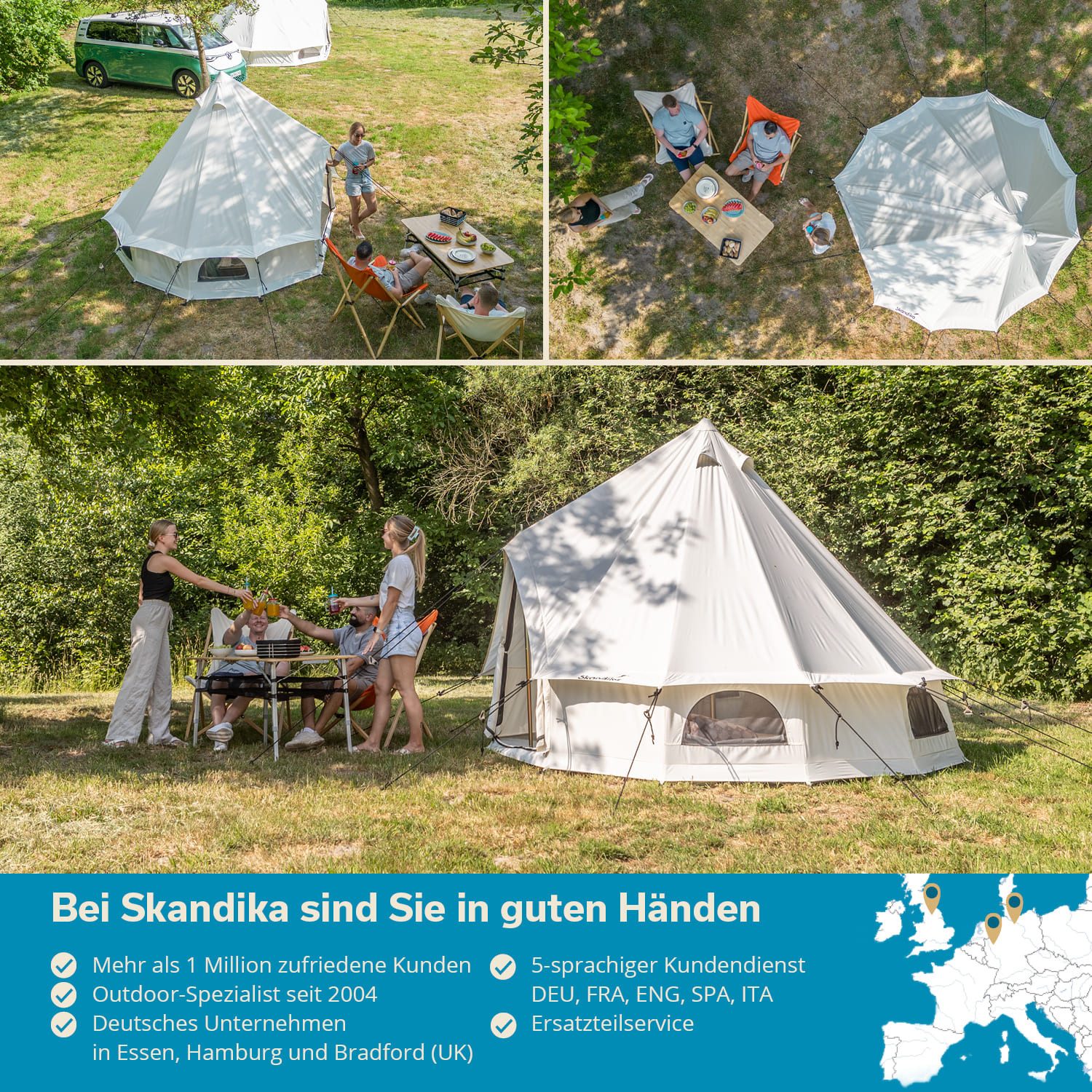 Skandika Tipi-Zelt Tipii 300 Technical Cotton, Glampingzelt mit eingenähtem Zeltboden, 4000 mm Wassersäule, Moskitonetz, wasserdicht, Festivalzelt, Camping