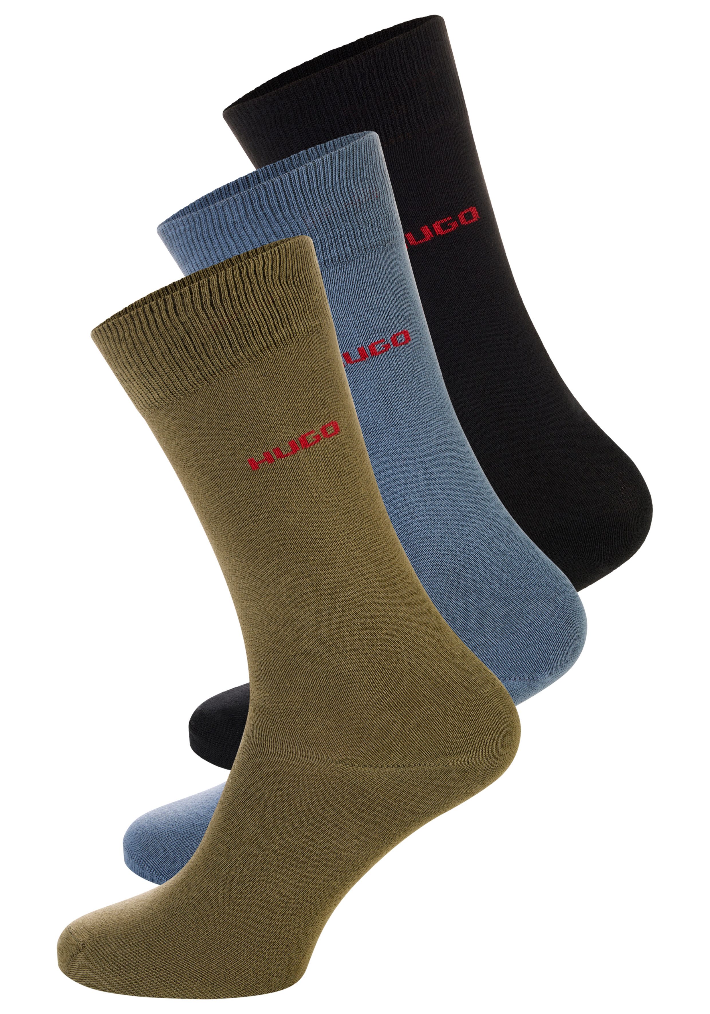 HUGO Businesssocken 3P RS UNI CC (Packung, 3-Paar, 3er Pack) mit kontrastfarbenen HUGO Logo-Schriftzug