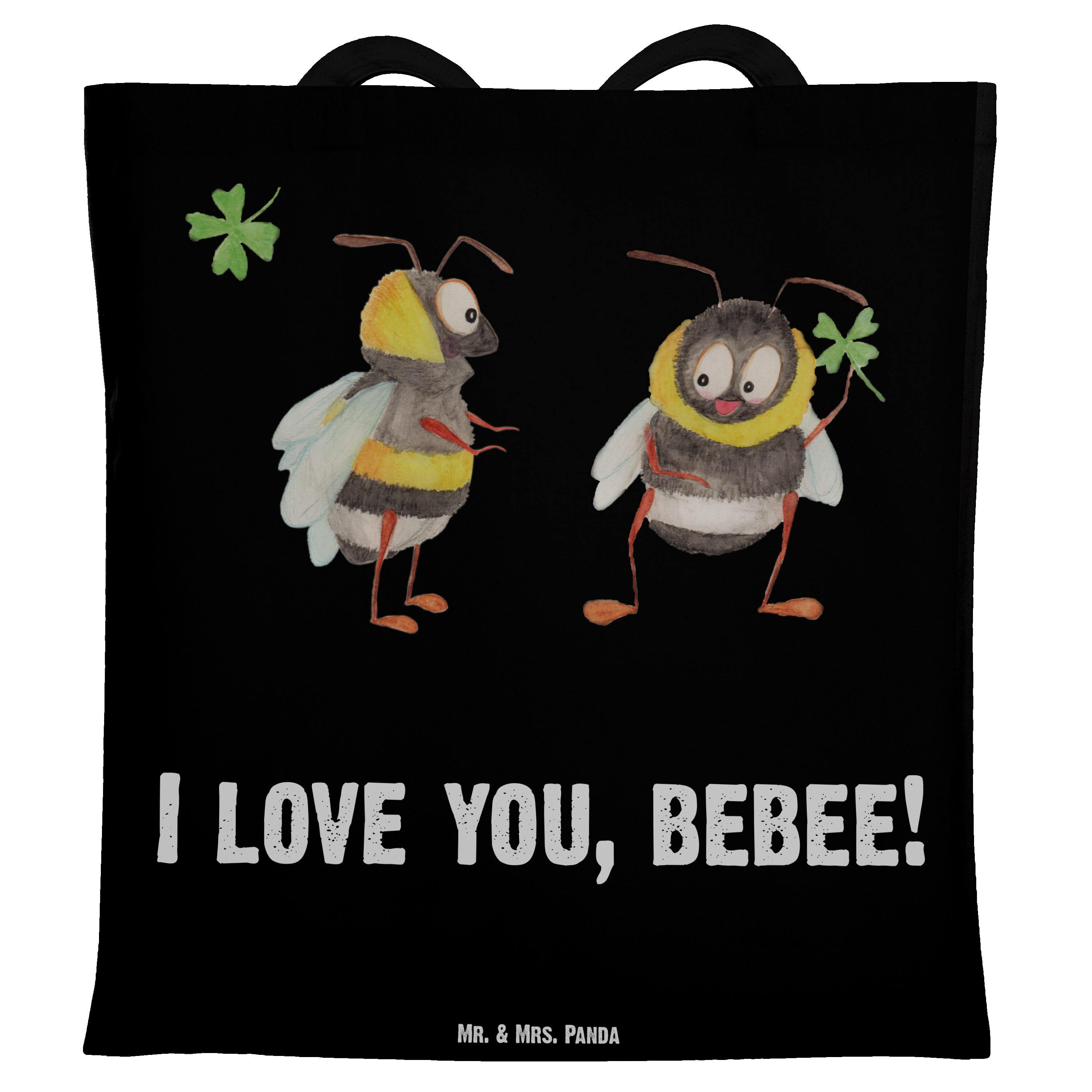 Mr. & Mrs. Panda Tragetasche Bienen Paar - Schwarz - Geschenk, Beuteltasche, Geschenk für Frauen, (1-tlg), Lange Tragegriffe