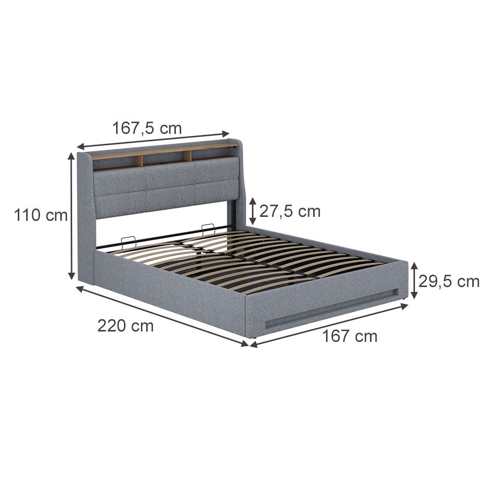 VitaliSpa® Polsterbett Christin, Grau/Eiche, 160x200 mit LED und USB-Anschl günstig online kaufen