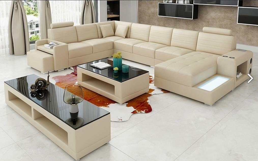 in Beige Leder Ecksofa Couch Europe Sofa Textil, Ecksofa Eck Polster Design JVmoebel U-Form Made