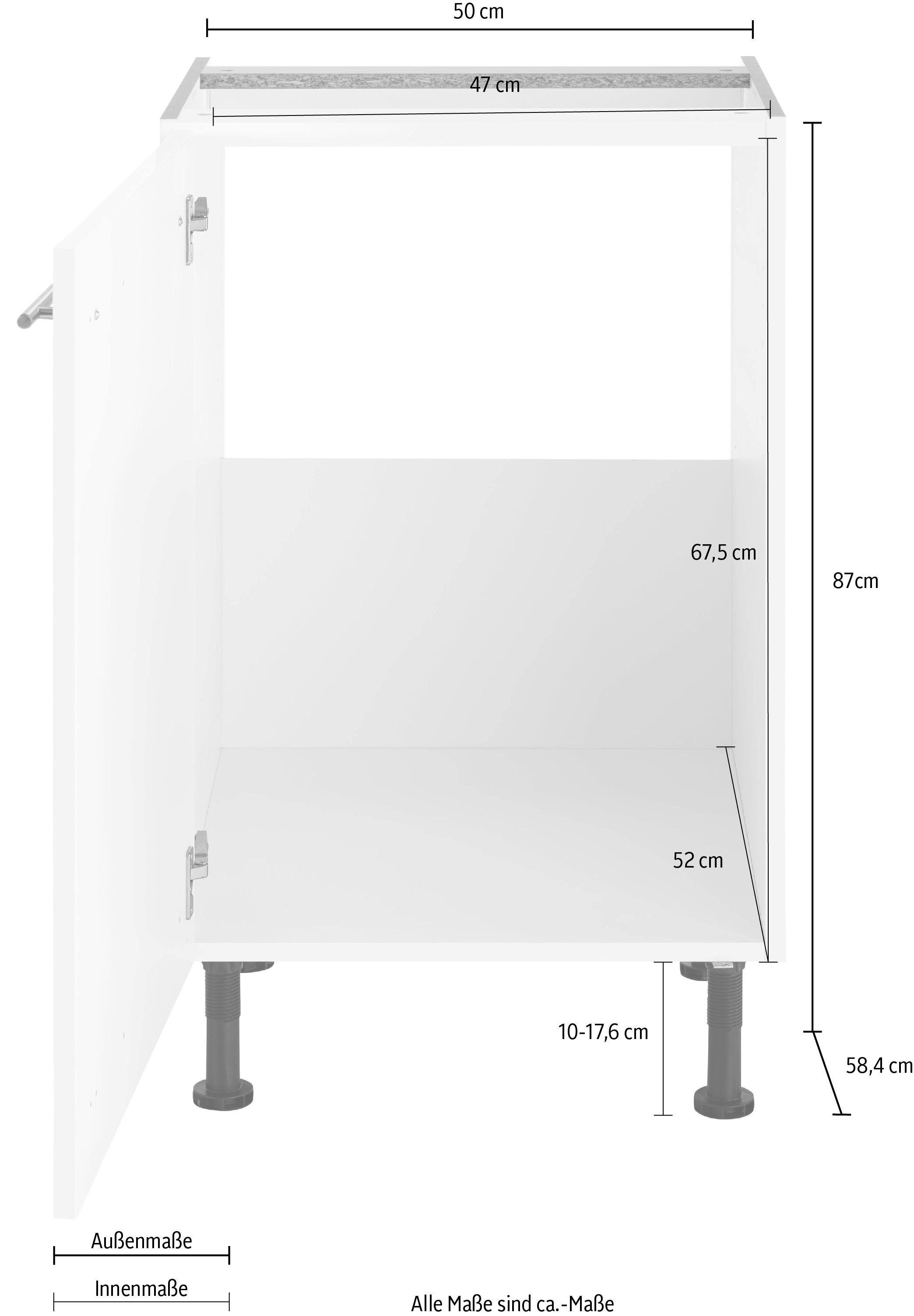 weiß Spülenschrank mit Bern cm weiß Metallgriff mit Hochglanz/weiß höhenverstellbaren OPTIFIT 1 50 Tür, | mit breit, Füßen,